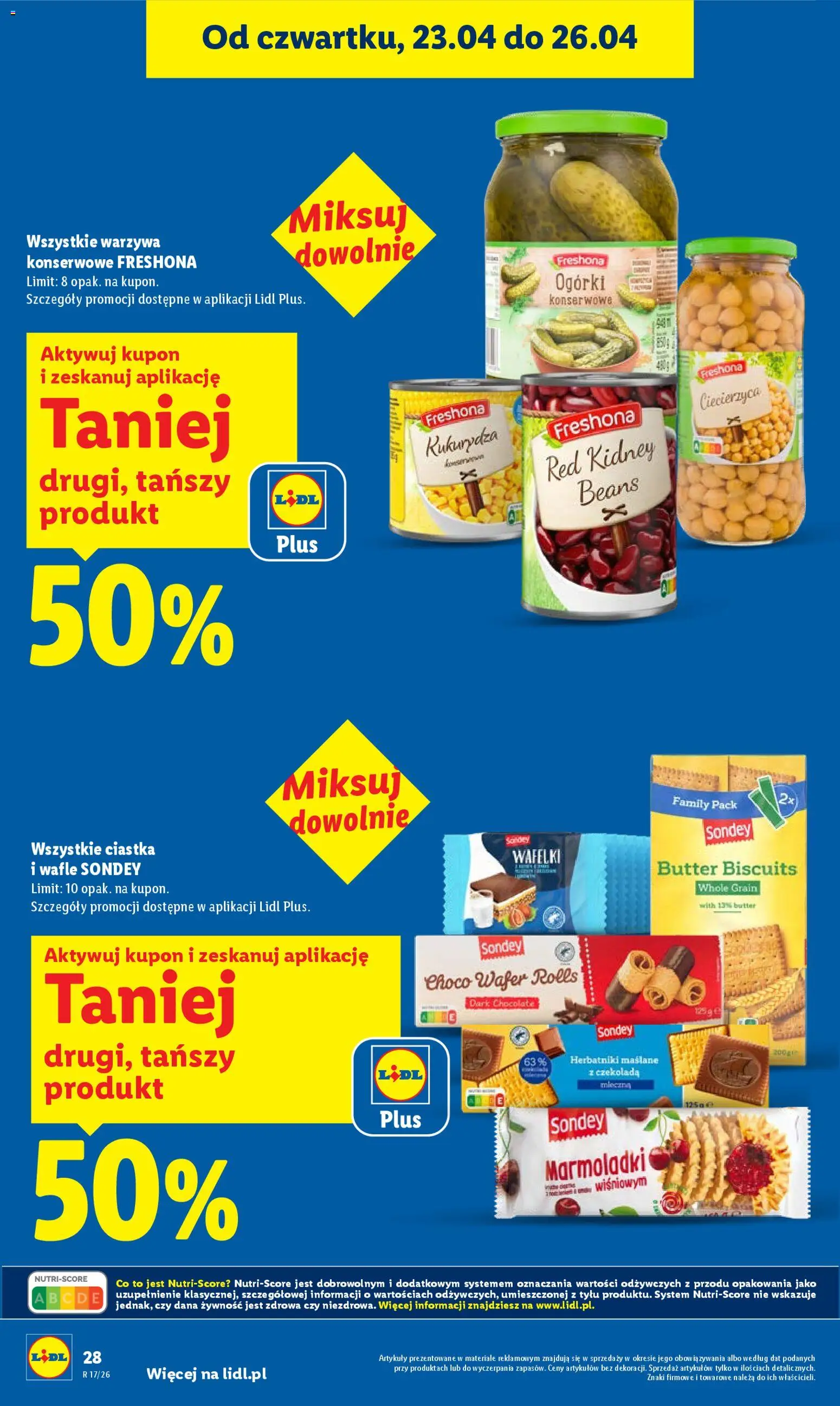Lidl gazetka od 23.04.2026 | Strona: 28 | Produkty: Kukurydza, Herbatniki, Ciastka, Ogórki konserwowe