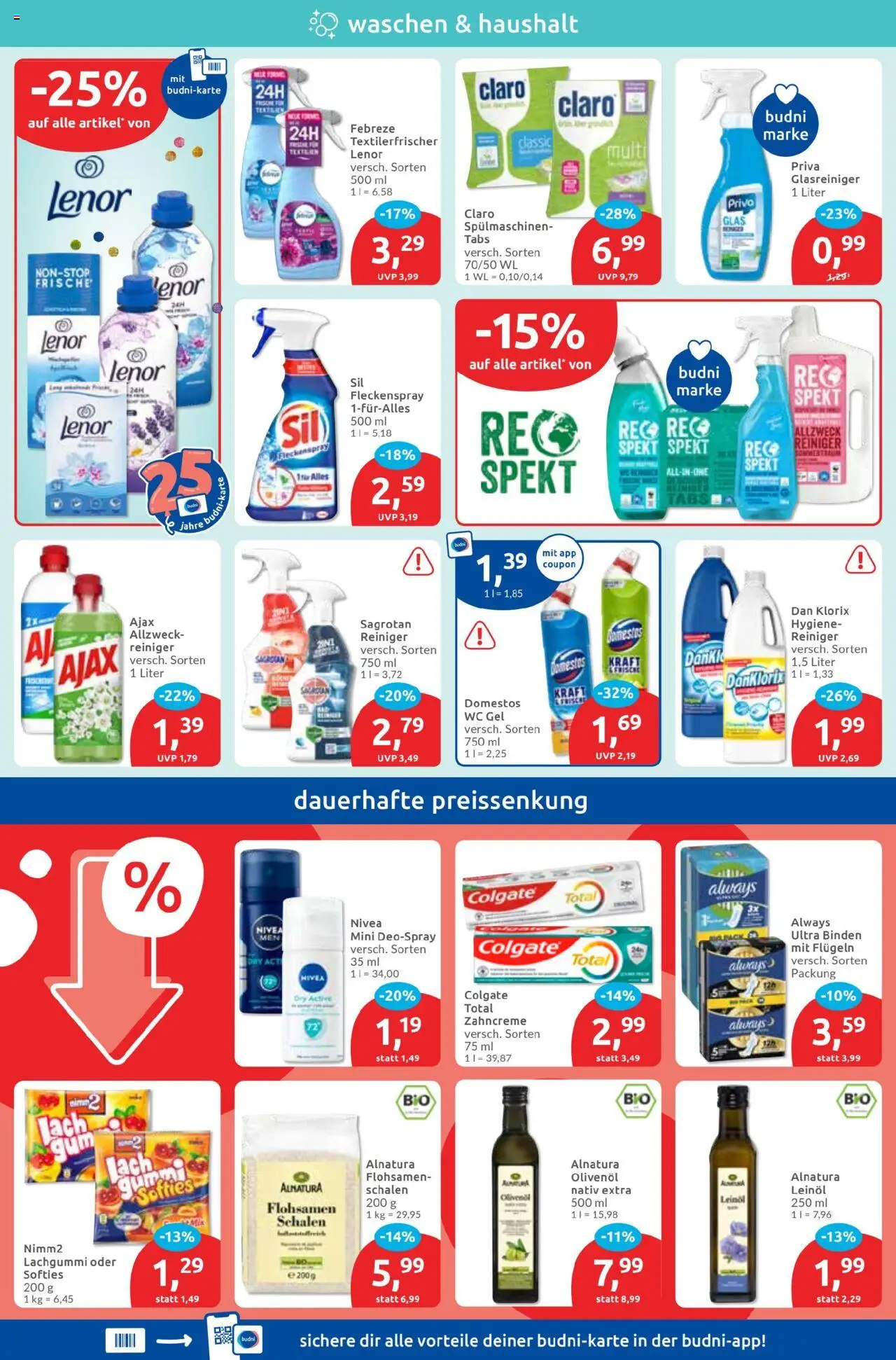 Budni Prospekt 	 - gültig ab dem 18.08.2025 | Seite: 4 | Produkte: Lenor, Leinöl, Olivenol, Deospray