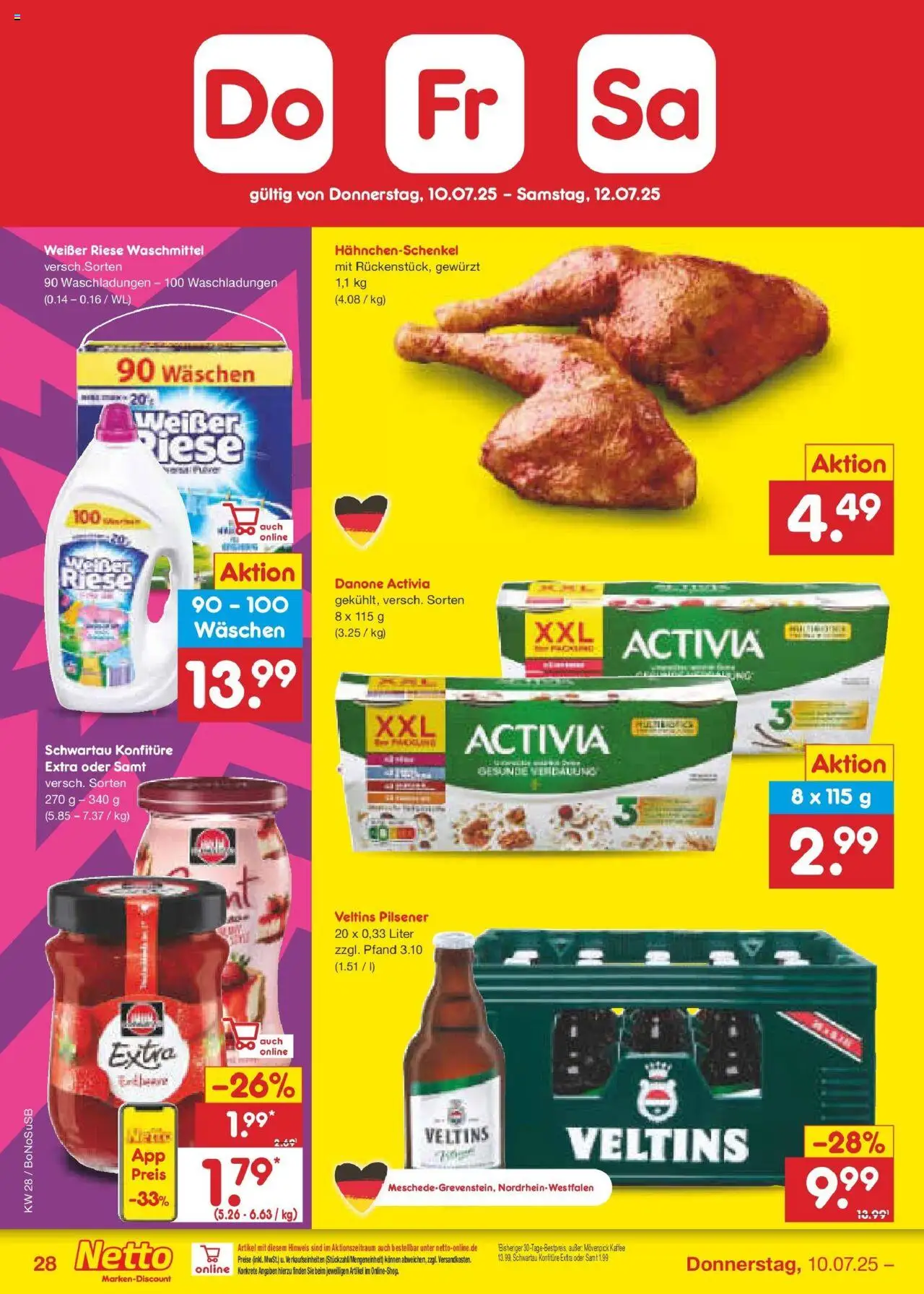 Netto Marken-Discount prospekt Herne	 - gültig ab dem 07.07.2025 | Seite: 44 | Produkte: Danone activia, Hahnchenschenkel, Kaffee, Movenpick kaffee