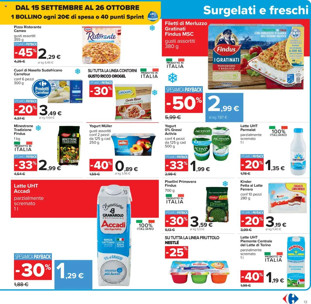 Volantino Carrefour del 15.09.2025 | Pagina: 13 | Prodotti: Pizza, Pomodoro, Latte, Basilico