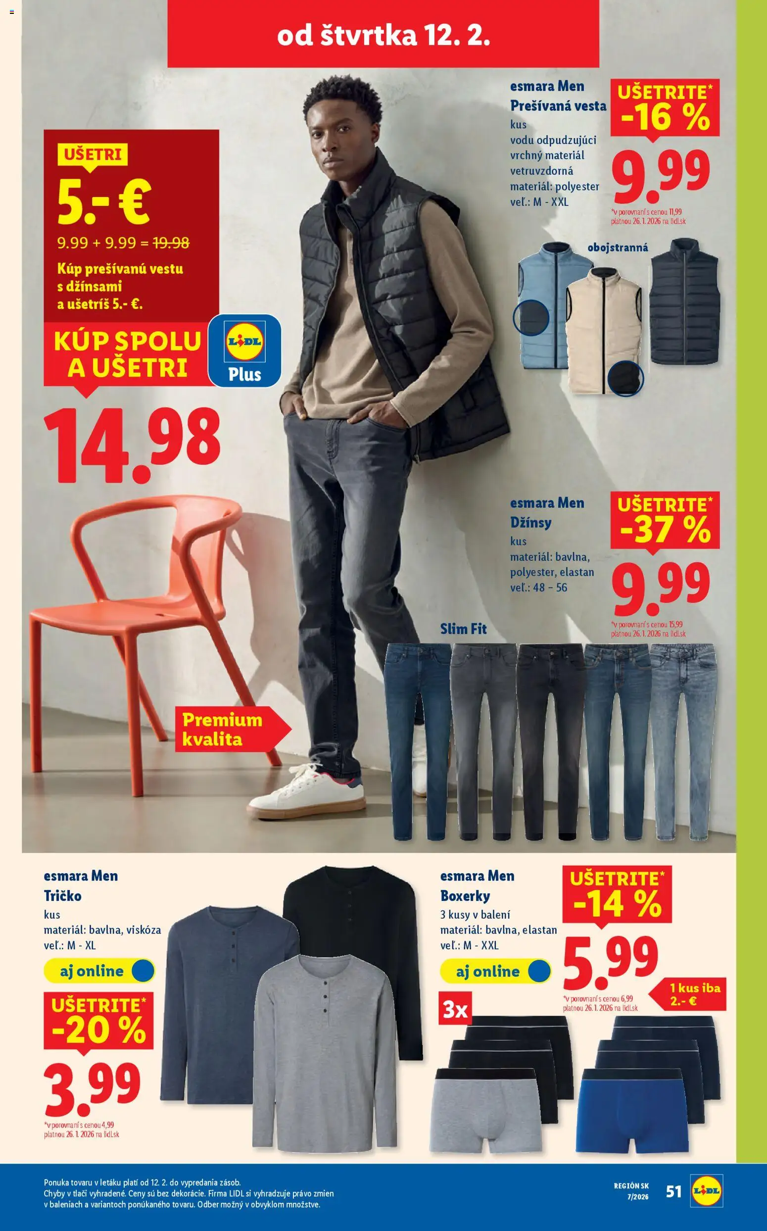Nové Lidl akcie – leták je platný od 12.02.2026 | Strana: 51 | Produkty: Tričko, Vesta, Boxerky