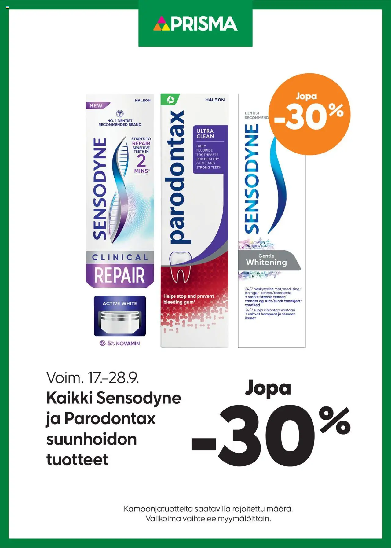 Prisma tarjoukset Sensodyne ja Parodontax – voimassa 17.09.2025 alkaen | Sivu: 1