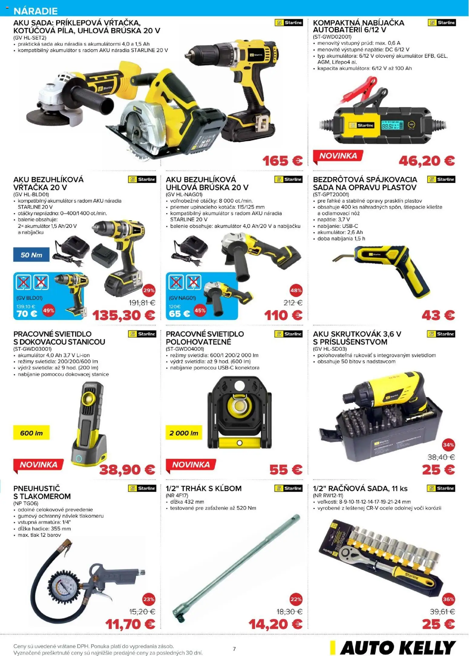 Nové Auto Kelly akcie – leták je platný od 06.01.2026 | Strana: 7 | Produkty: Svietidlá, Náradie, Vŕtačka, Uhlová brúska