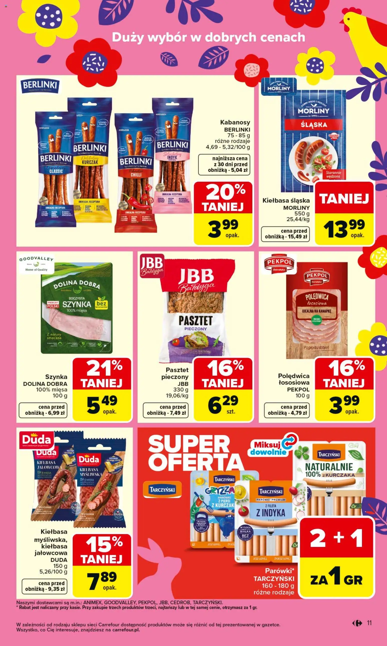 Carrefour gazetka od 16.03.2026 | Strona: 13 | Produkty: Kiełbasa, Kurczak, Parówki, Szynka