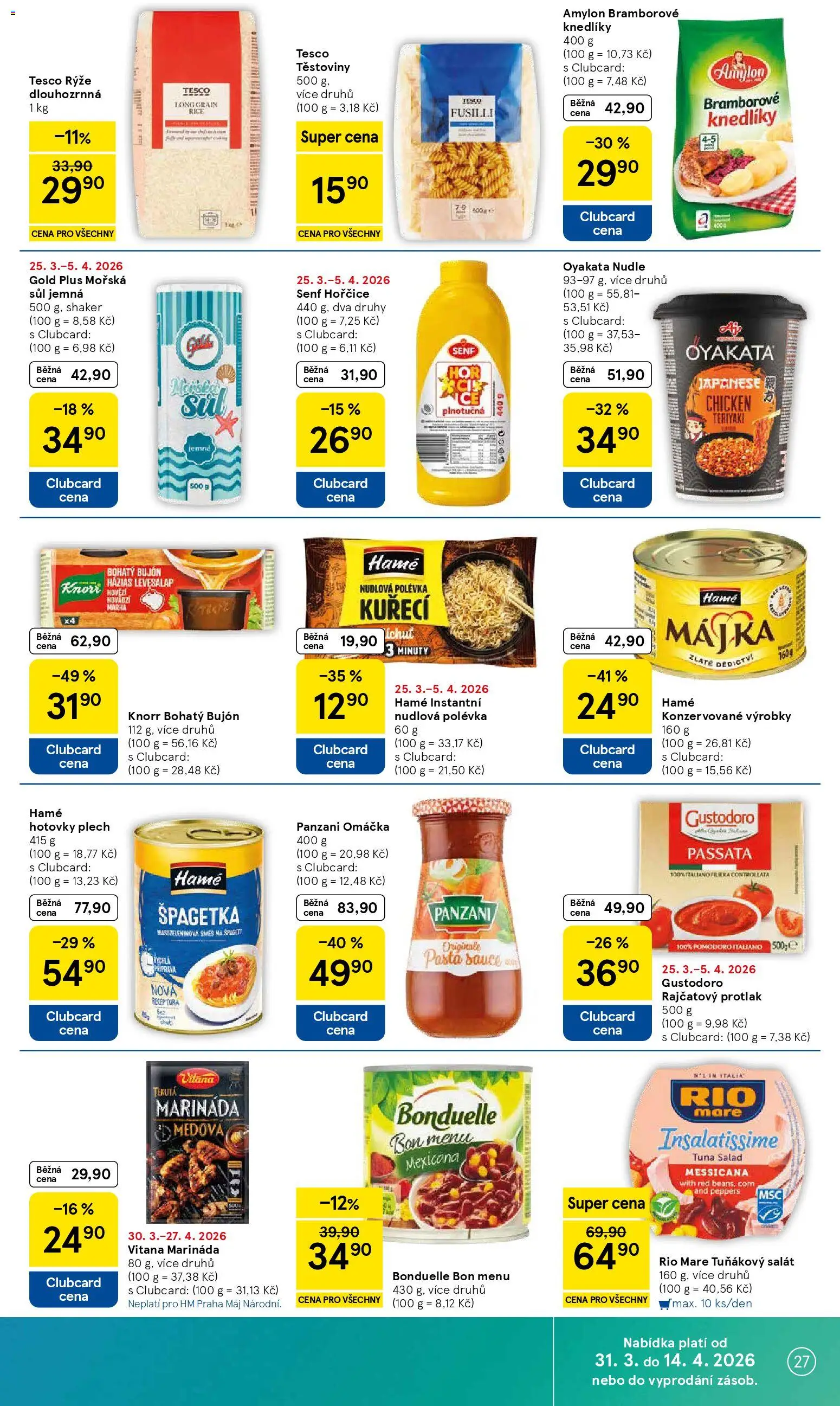 Tesco leták - Hypermarket od 31.03.2026 | Strana: 27 | Produkty: Rýže, Těstoviny, Nudle, Marináda