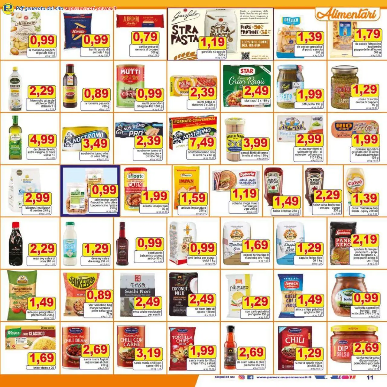 Volantino Pewex del 08.10.2025 | Pagina: 11 | Prodotti: Pomodoro, Pasta, Gnocchi, Hamburger