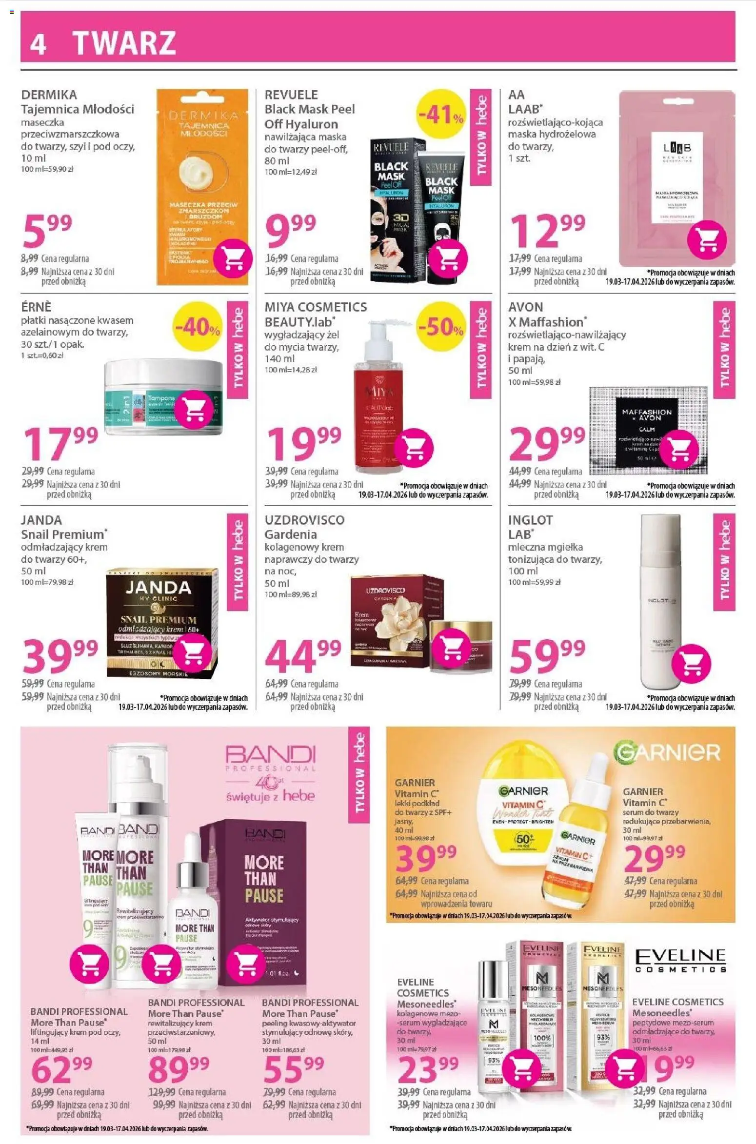 Hebe gazetka od 19.03.2026 | Strona: 4 | Produkty: Maska, Płatki, Podkład do twarzy, Serum do twarzy