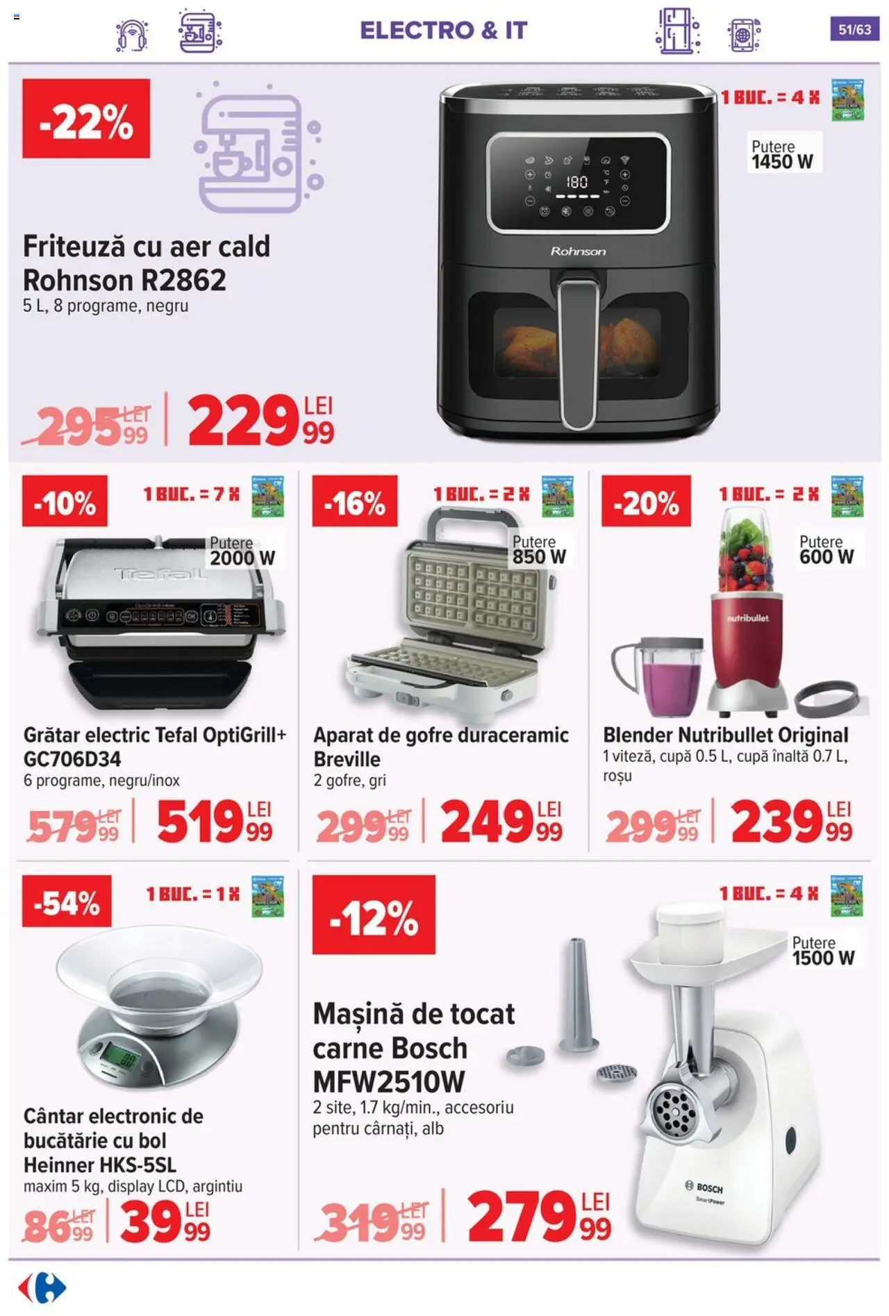 Noul catalog Carrefour – valabil de la 17.09.2025 | Pagină: 51 | Produse: Mașină de tocat, Blender, Grătar, Gofre