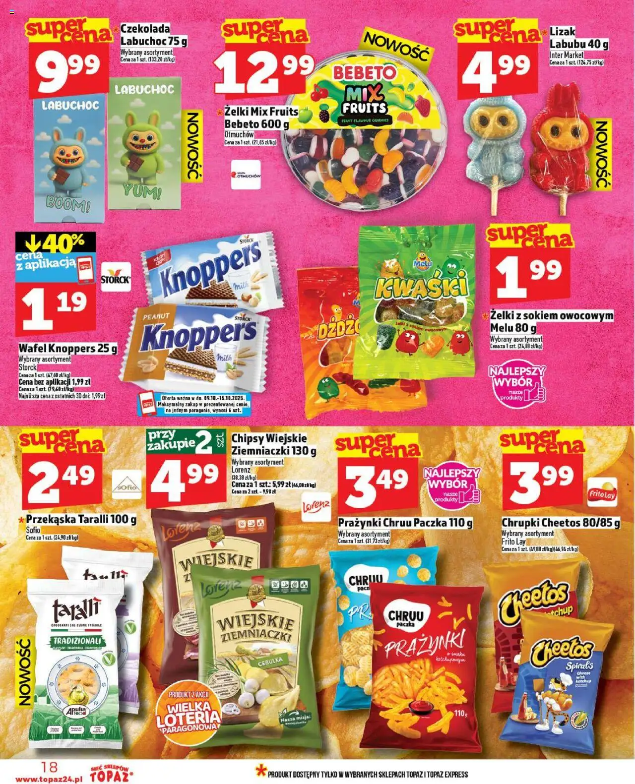 Topaz Gazetka od 09.10.2025 | Strona: 18 | Produkty: Knoppers, Chrupki, Ziemniaczki, Czekolada