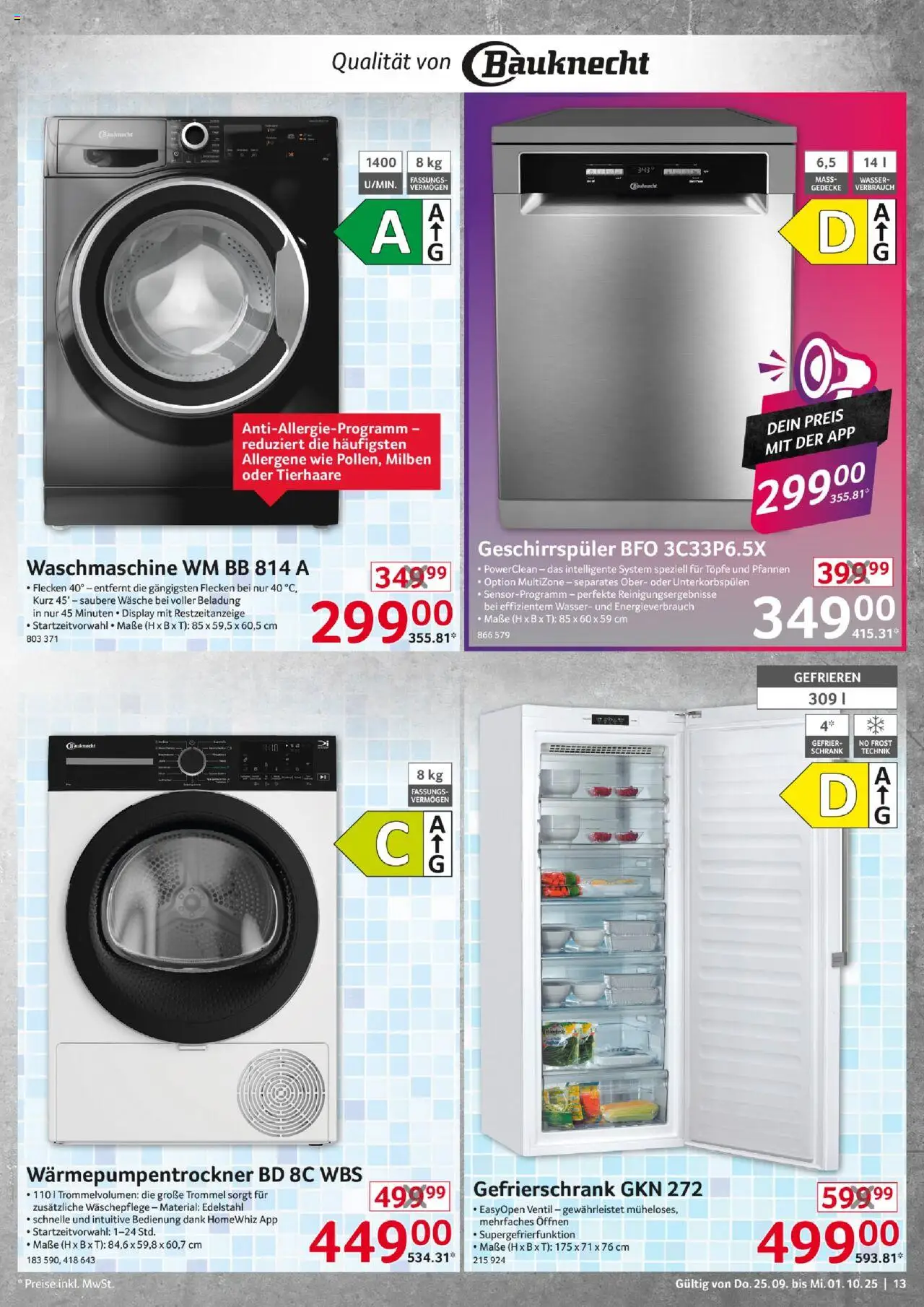 Selgros  Non Food – gültig ab 25.09.2025 | Seite: 13 | Produkte: Gefrierschrank, Geschirrspüler, Waschmaschine, Wasser
