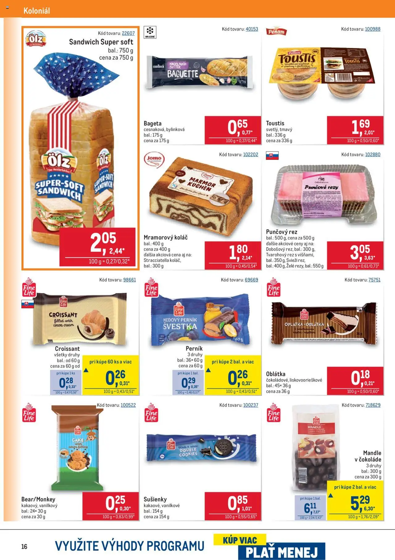 Nové Metro akcie – leták je platný od 10.09.2025 | Strana: 16 | Produkty: Croissant, Koláč, Mandle