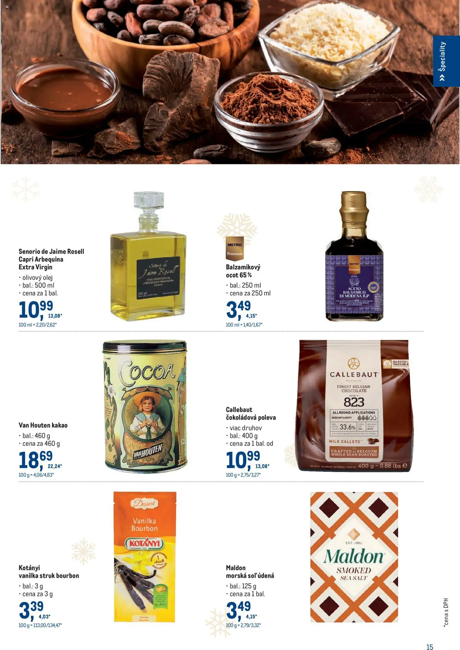 Nové Metro akcie – leták je platný od 19.11.2025 | Strana: 15 | Produkty: Olivový olej, Bourbon, Ocot, Kakao