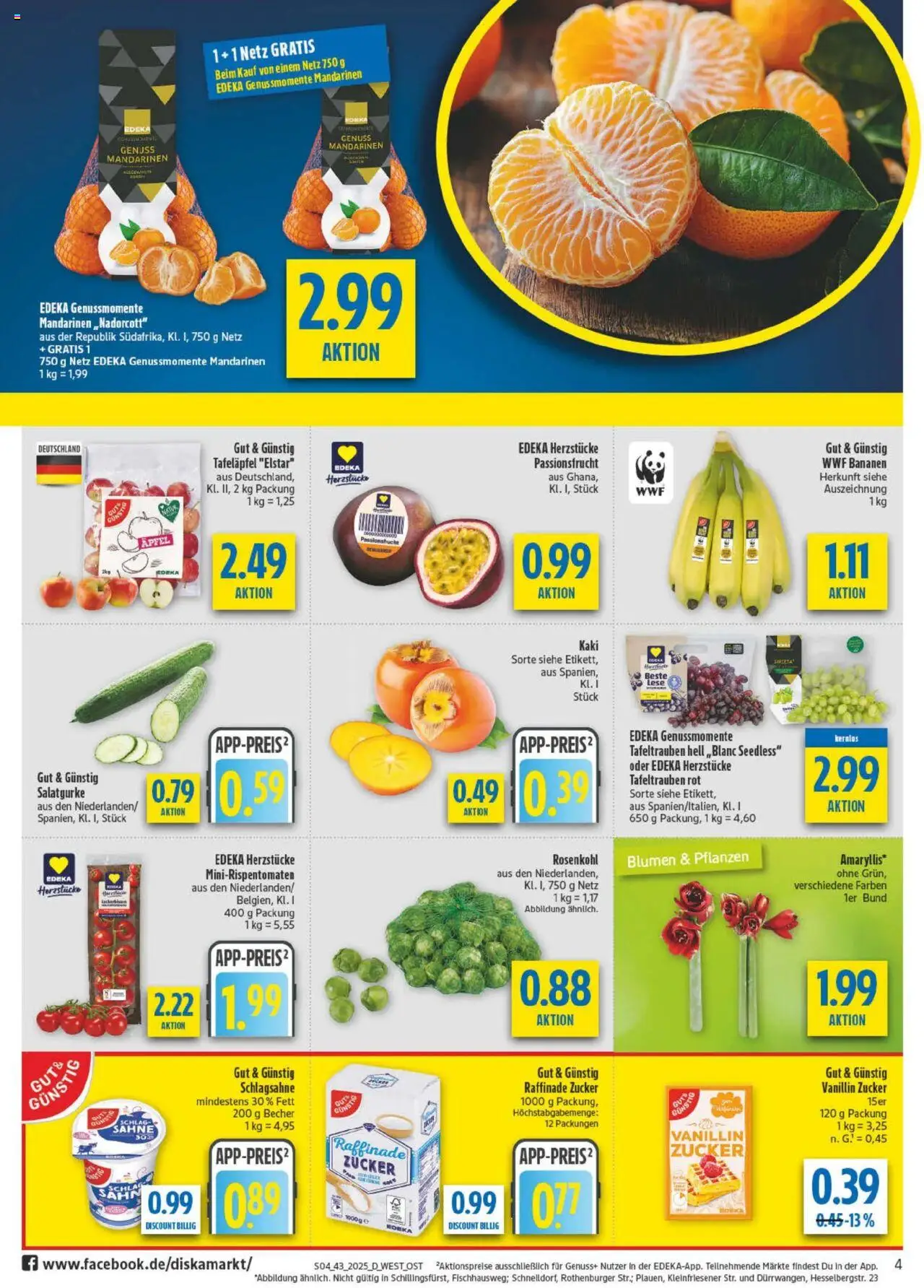 Diska - Diska Angebote Bayern KW43 – gültig ab 20.10.2025 | Seite: 4 | Produkte: Schlagsahne, Blumen, Mandarinen, Kaki