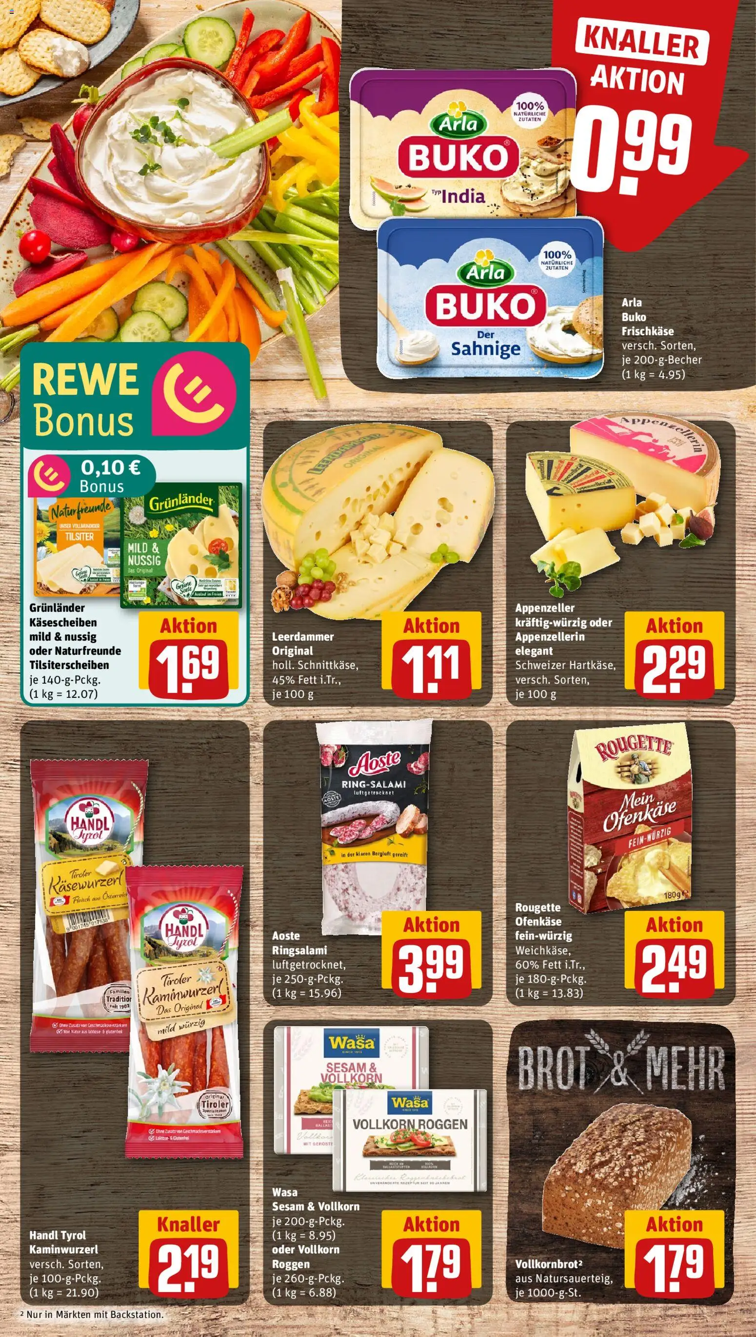 Rewe Prospekt 	 – gültig ab 23.02.2026 | Seite: 9 | Produkte: Rougette ofenkase, Leerdammer, Grunlander, Fleisch