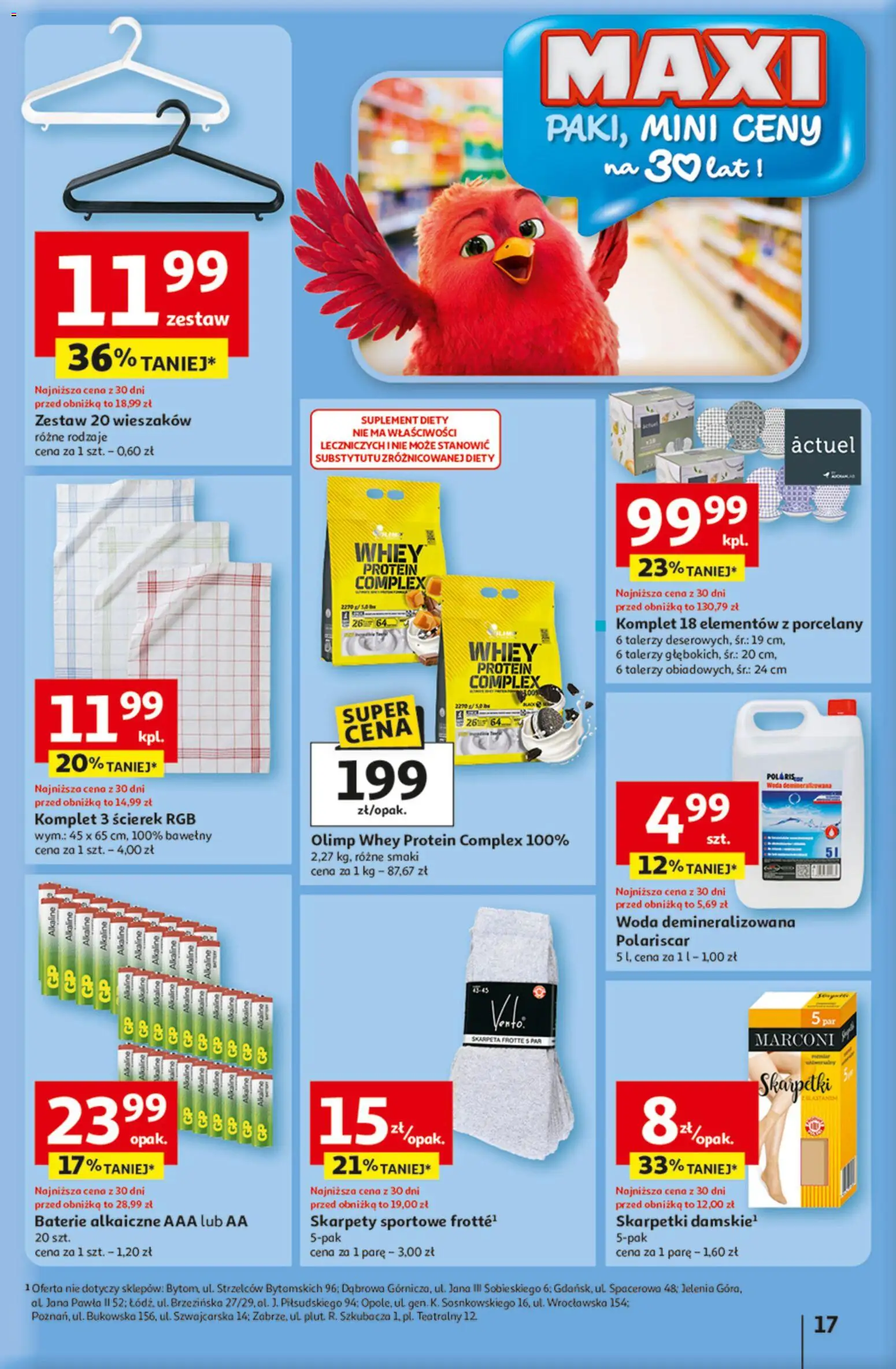 Auchan Gazetka - 30 Lat Hipermarket od 15.01.2026 | Strona: 17 | Produkty: Skarpety, Skarpetki, Baterie, Woda