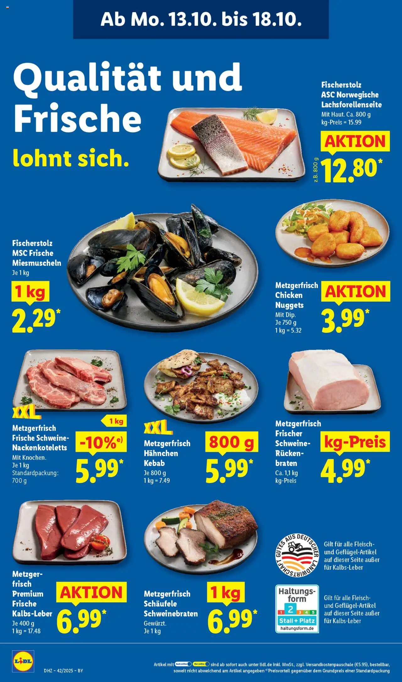 Lidl Prospekt Uffenheim – gültig ab 13.10.2025 | Seite: 8 | Produkte: Hahnchen, Kalbsleber, Fleisch