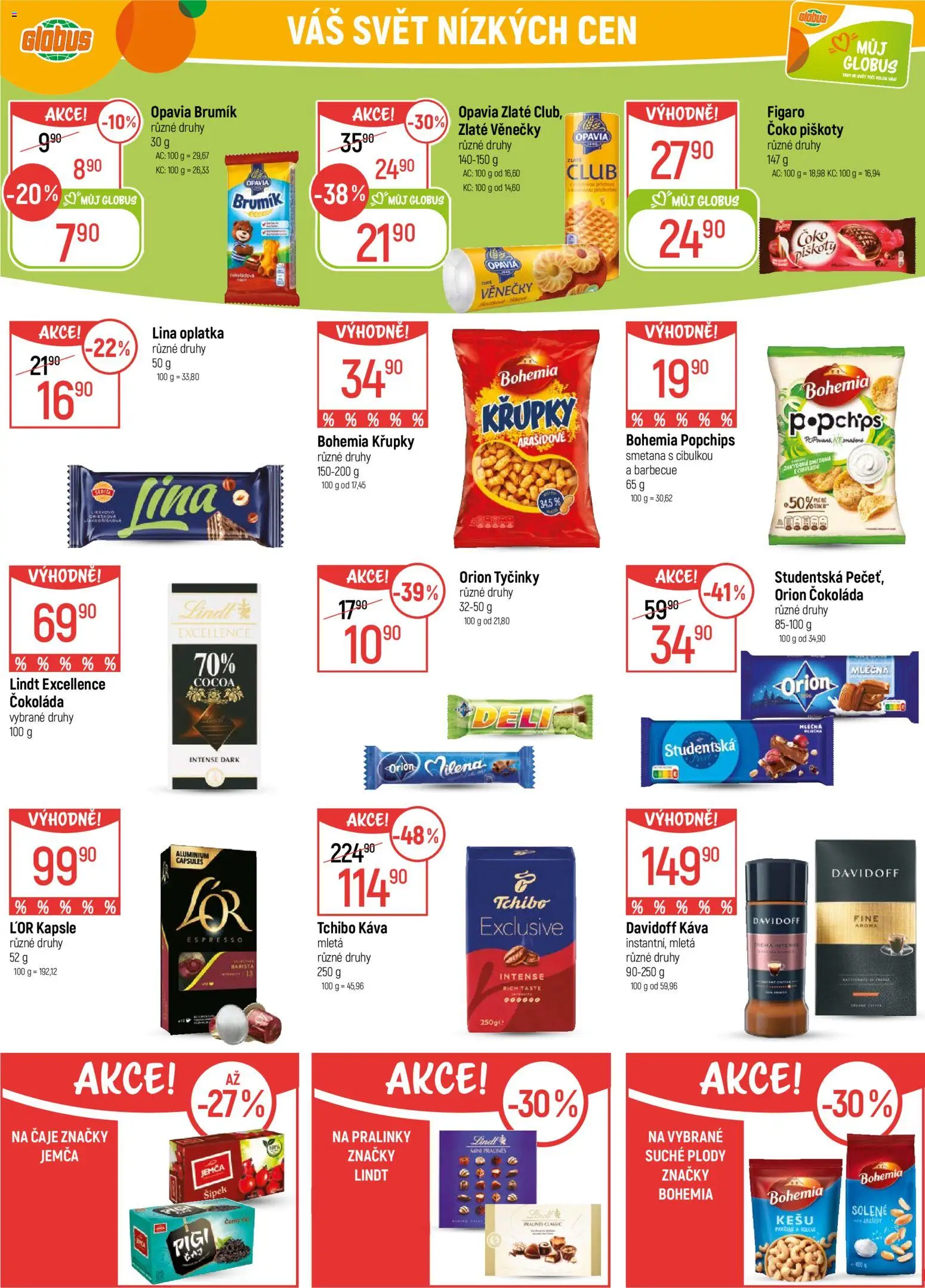 Globus leták - Praha Zličín od 21.01.2026 | Strana: 20 | Produkty: Lindt, Tyčinky, Čaje, Lina