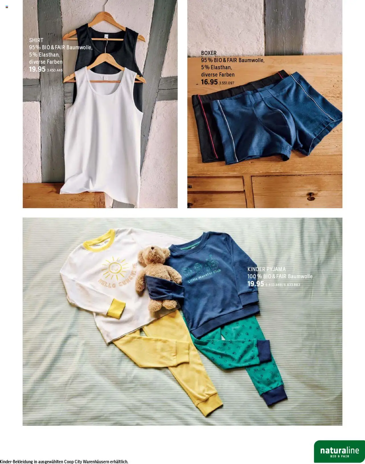 Coop City Aktionen Naturaline ab 09.08.2025 | Seite: 13 | Produkte: Pyjama, Boxer, Shirt
