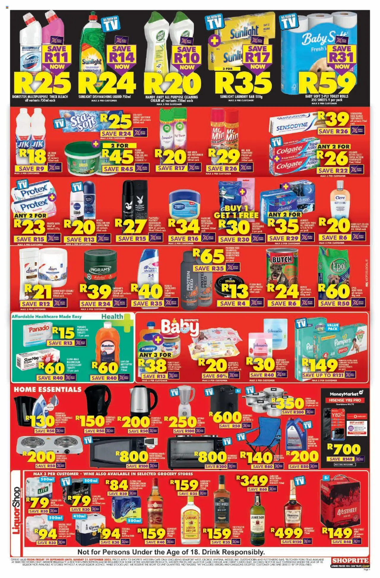 New Shoprite catalogue – valid from 19.09.2025 | Page: 4 | Products: TV, Toilet, Razors, Lotion