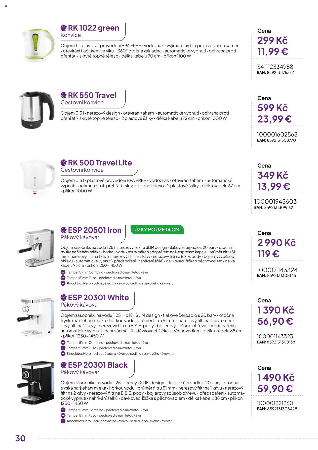Expert elektro katalog - ECG - Malé domácí spotřebiče od 01.10.2024 | Strana: 30 | Produkty: Kapsle, Lžička, Čerpadlo, Nespresso kapsle