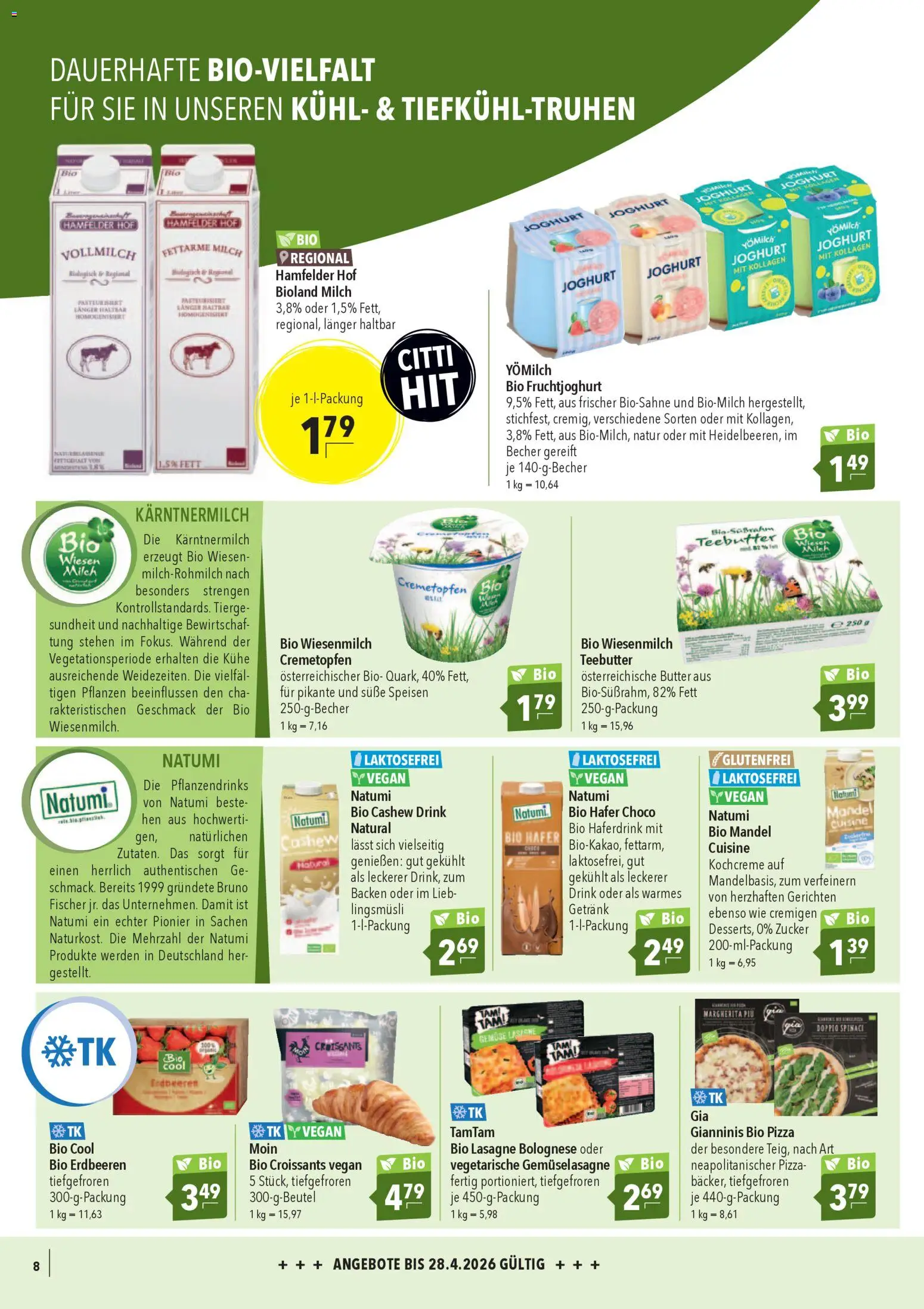 CITTI Markt Bio logisch! – gültig ab 01.04.2026 | Seite: 8 | Produkte: Butter, Joghurt, Gemüse, Pizza