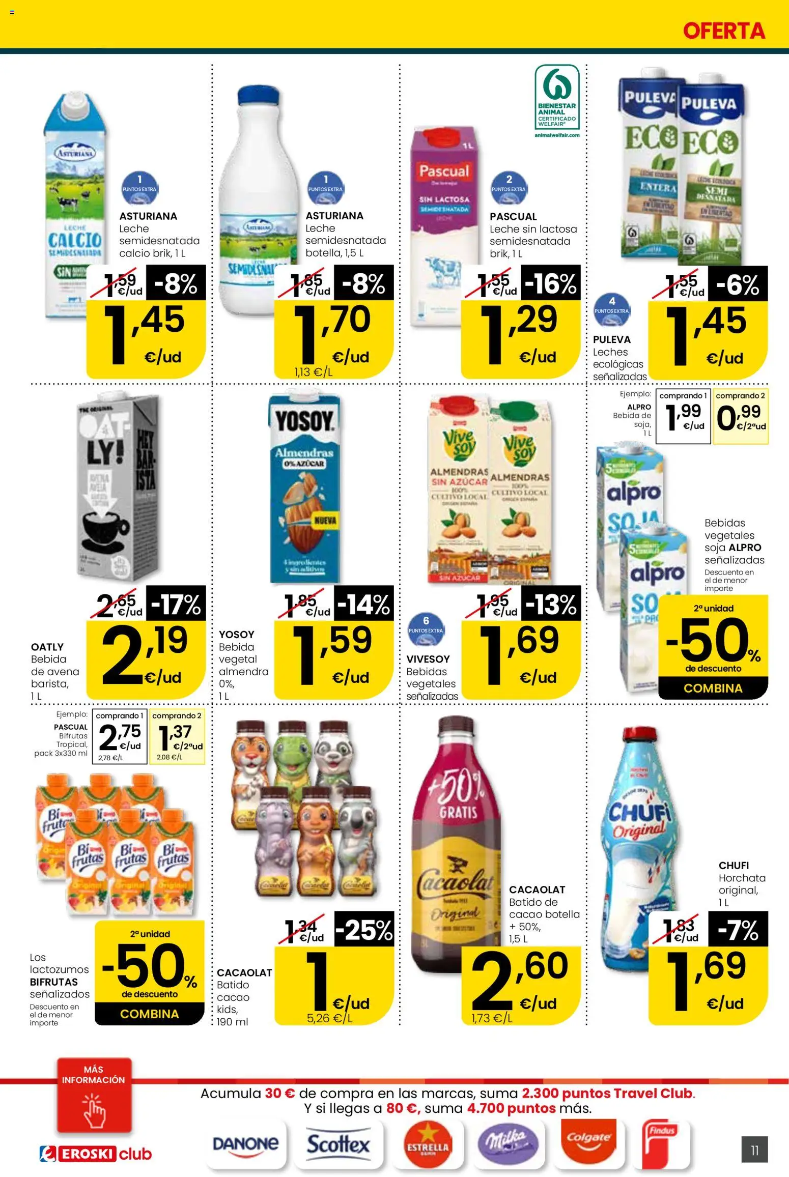Eroski Quieres ahorrar conmigo │ válido desde el 16.04.2026 | Página: 11 | Productos: Leche sin lactosa, Leche, Φρυγανιές σικάλεως