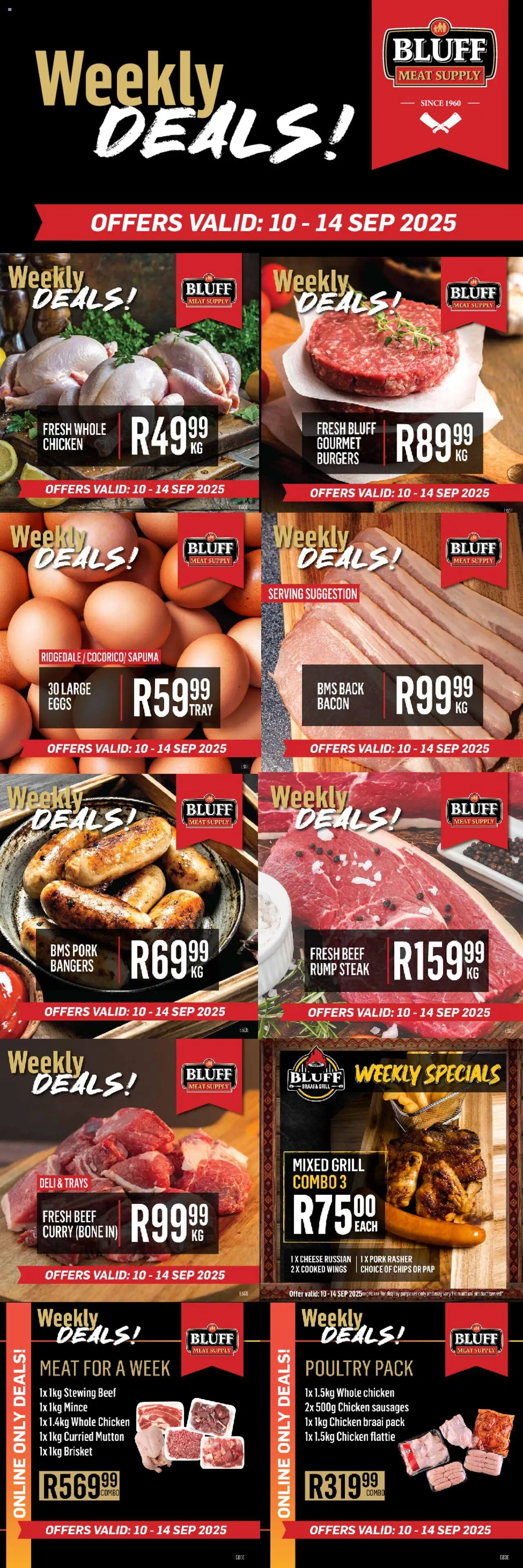 New Bluff Meat Supply catalogue – valid from 10.09.2025 | Page: 1 | Products: Grill, Eggs, Burgers, Bacon