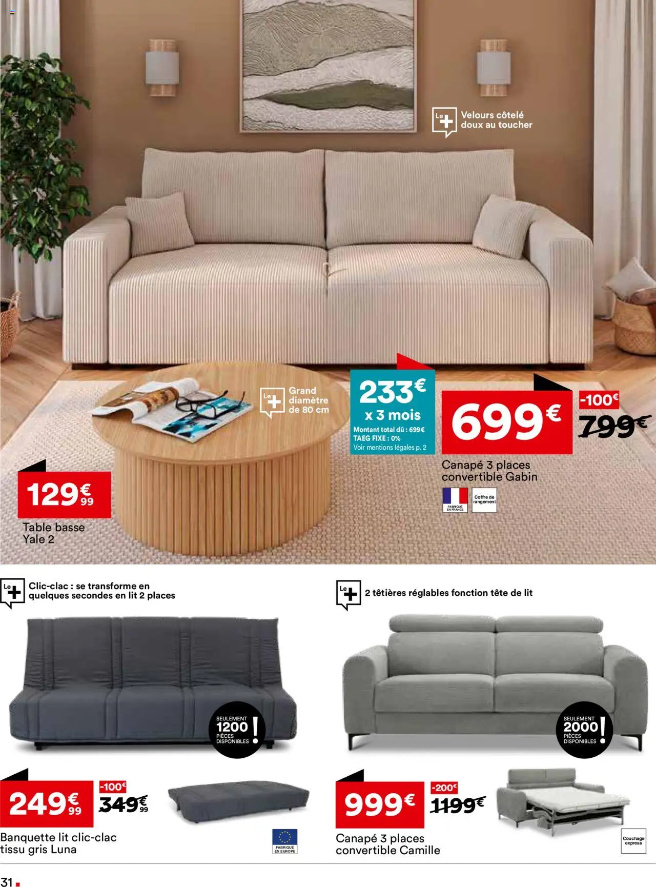  | Page: 31 | Produits: Tête de lit, Canapé, Table basse, Table