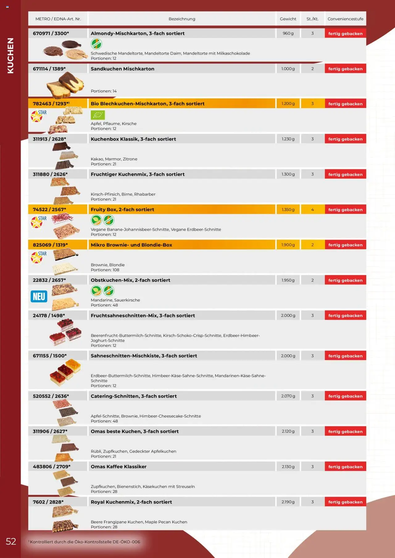 Metro  Edna Foodservice – gültig ab 01.10.2025 | Seite: 52 | Produkte: Gewicht, Kaffee, Zitrone, Kuchen