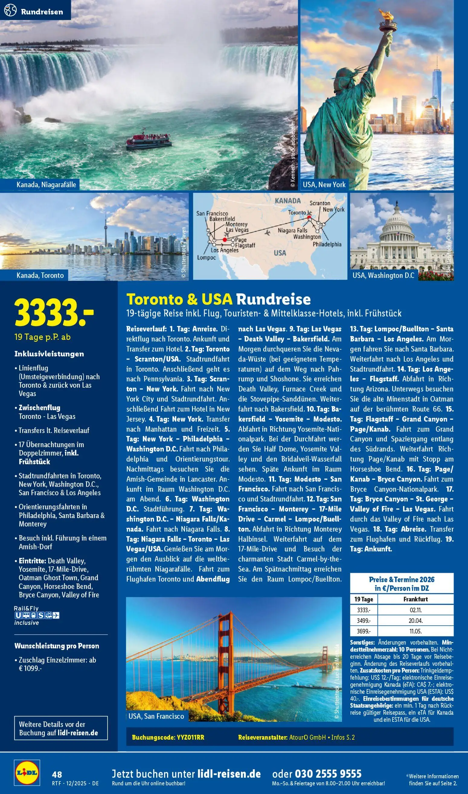 Lidl Reisen Dezember/Januar Reise-Highlights – gültig ab 12.12.2025 | Seite: 48 | Produkte: Philadelphia, Uhr