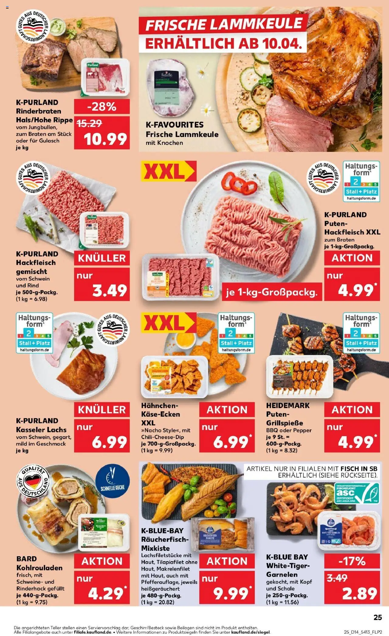 Kaufland - Moers-Hochstraß, Römerstraße 570 - gültig ab dem 03.04.2025 | Seite: 25 | Produkte: Rinderbraten, Garnelen, Lachs, Gulasch