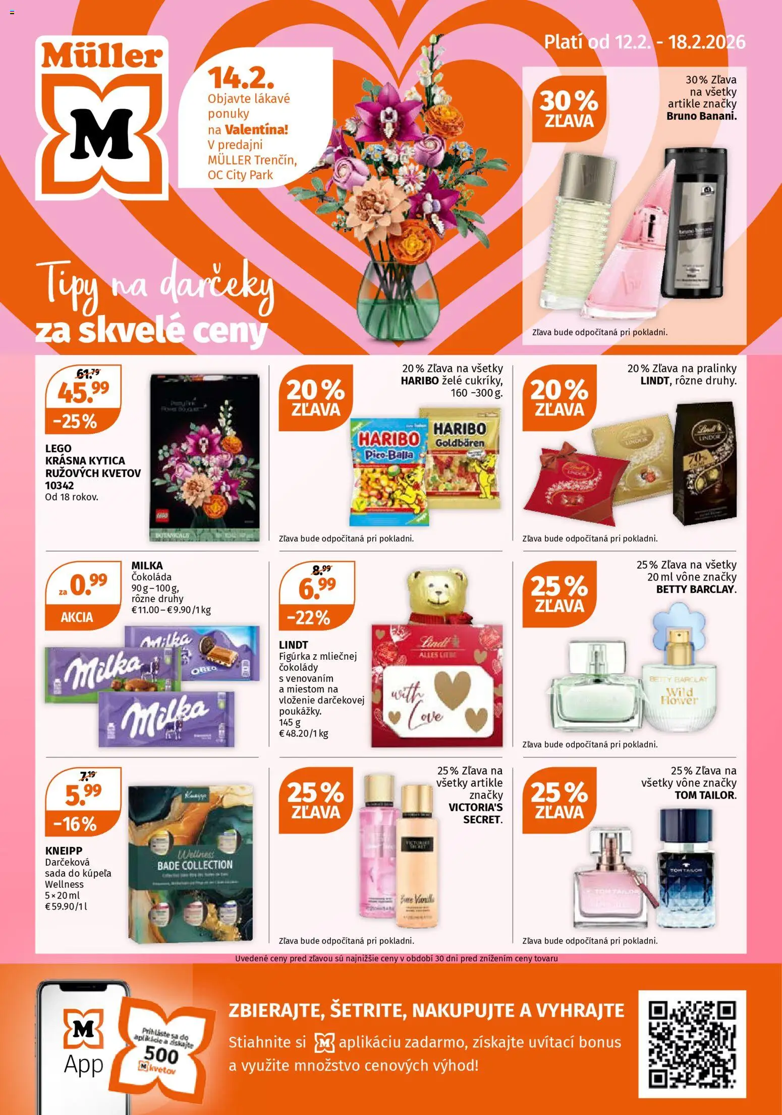 Nové Müller akcie – leták je platný od 12.02.2026 | Strana: 1 | Produkty: Lindt, LEGO, Čokoláda, Milka