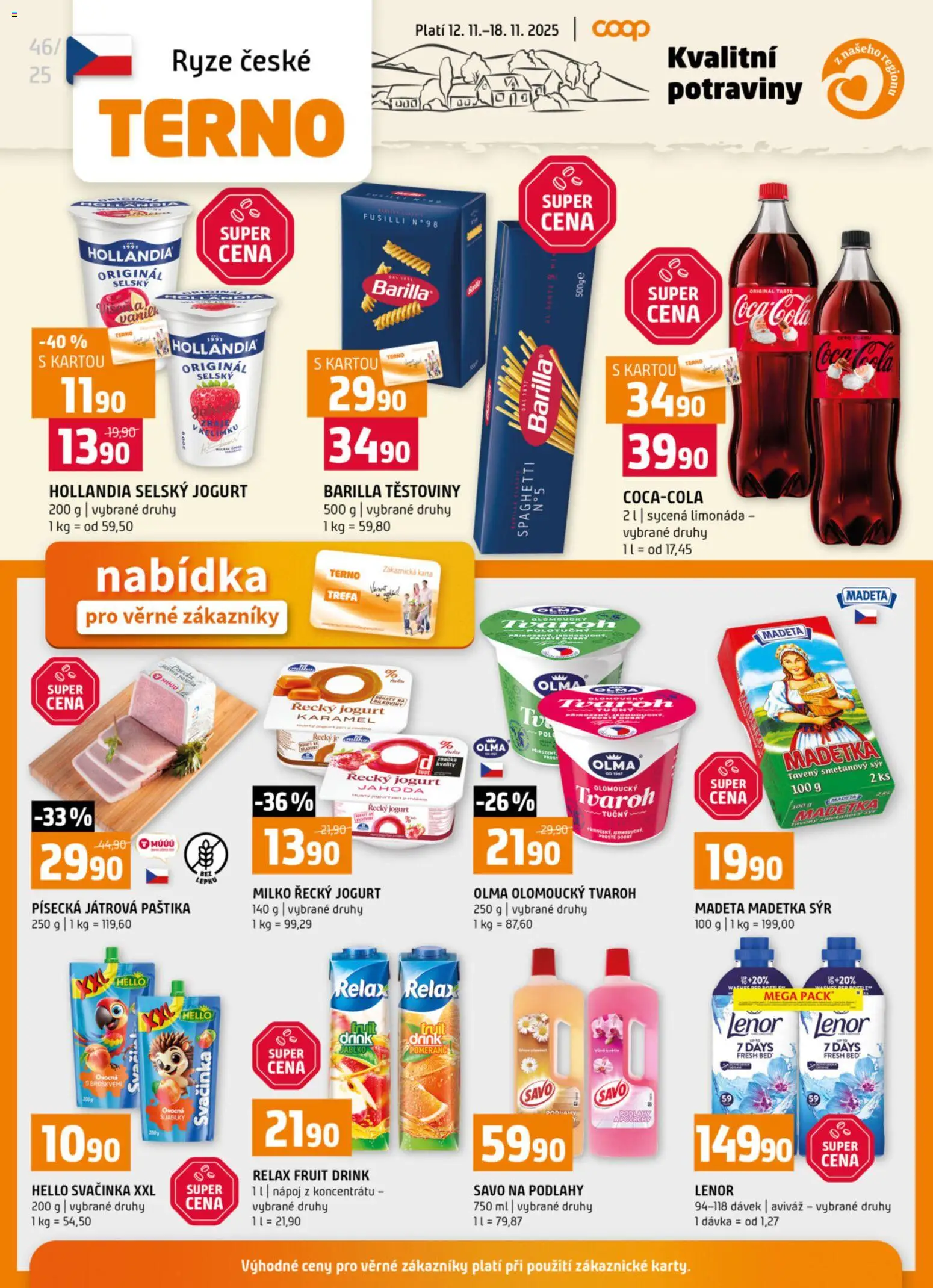 Terno leták - Blatná, Český Krumlov, Prachatice, Strakonice, Tábor, Zlín od 12.11.2025 | Strana: 20 | Produkty: Limonáda, Těstoviny, Coca cola, Smetanový sýr