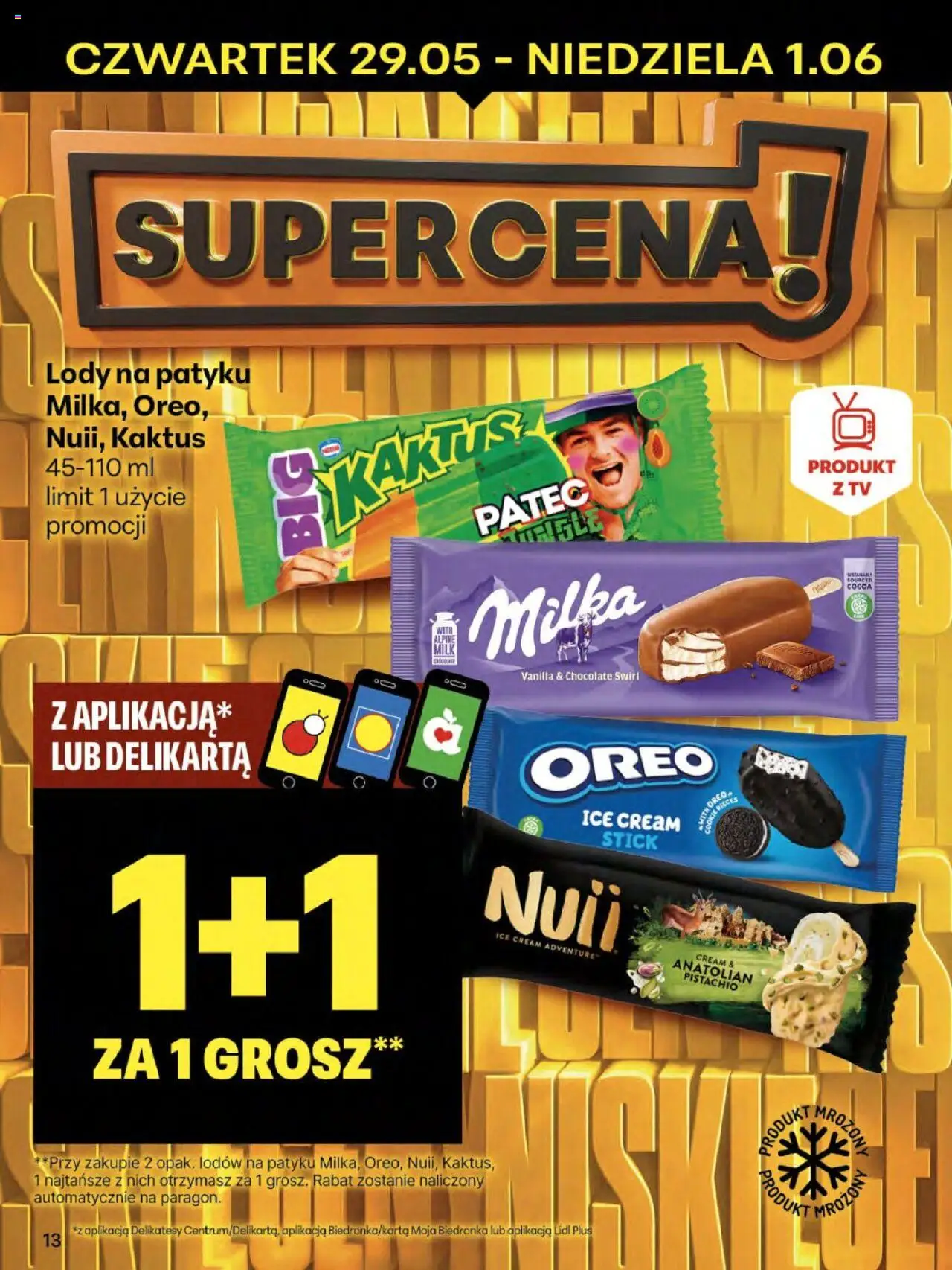 Delikatesy Centrum Gazetka od 29.05.2025 | Strona: 13 | Produkty: Milka, Delikatesy, Lody na patyku, Lody
