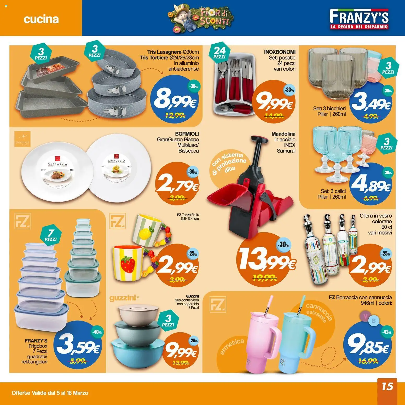 Volantino Franzy's del 05.03.2026 | Pagina: 15 | Prodotti: Posate, Piatto, Alluminio, Borraccia