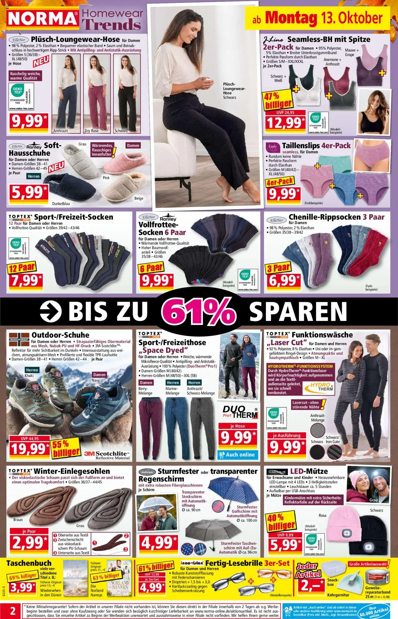 Norma Prospekt 	 – gültig ab 13.10.2025 | Seite: 2 | Produkte: Hose, Socken, Hausschuhe, Regenschirm