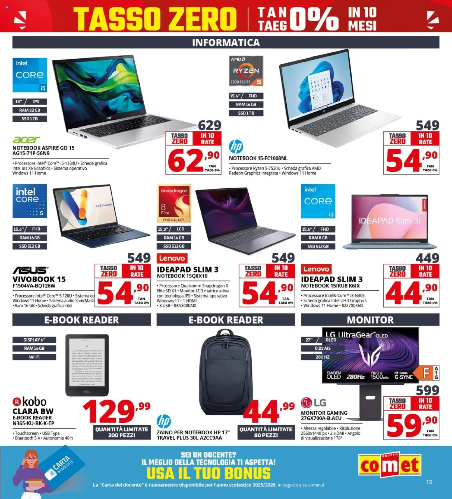 Volantino Comet del 23.04.2026 | Pagina: 13 | Prodotti: Monitor, Notebook, Zaino, Audio