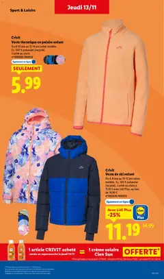 LIDL - Prévisualisation de 1 crème solaire Cien Sun, 1 article CRIVIT acheté = 1 crème solaire Cien Sun valide à partir de 13.11.2025 | Page: 45 | Produits: Veste de ski, Crème solaire, Ski, Lait
