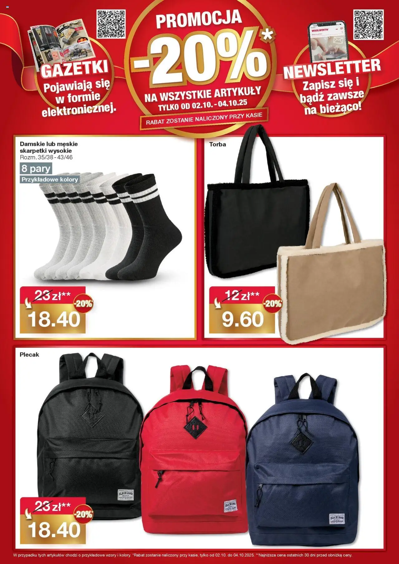 Woolworth Gazetka - Już w Mysłowicach od 02.10.2025 | Strona: 4 | Produkty: Plecak, Skarpetki, Torba