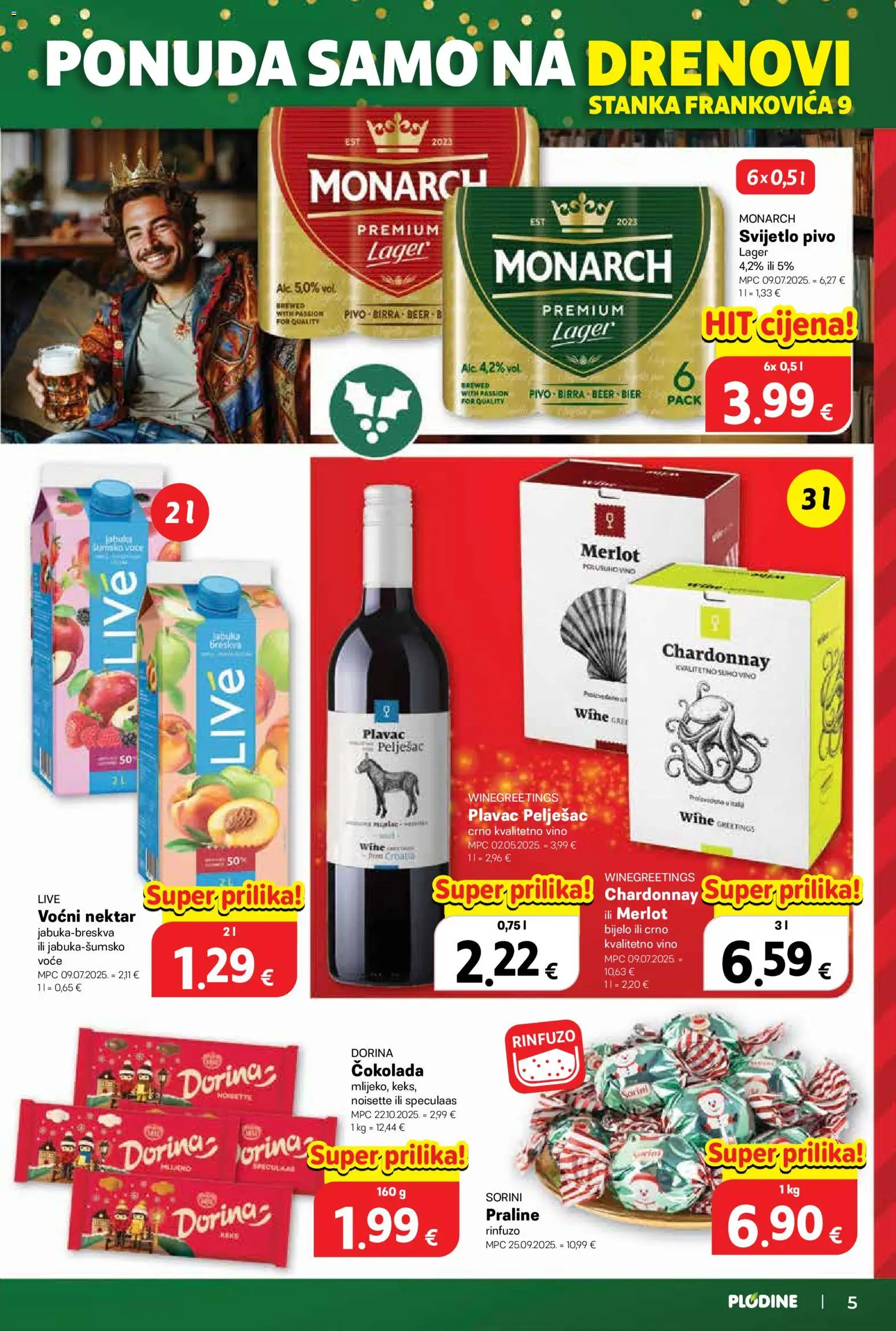 Plodine katalog | vrijedi od 17.12.2025 | Stranica: 5 | Proizvodi: Dorina, Čokolada, Vino, Voće
