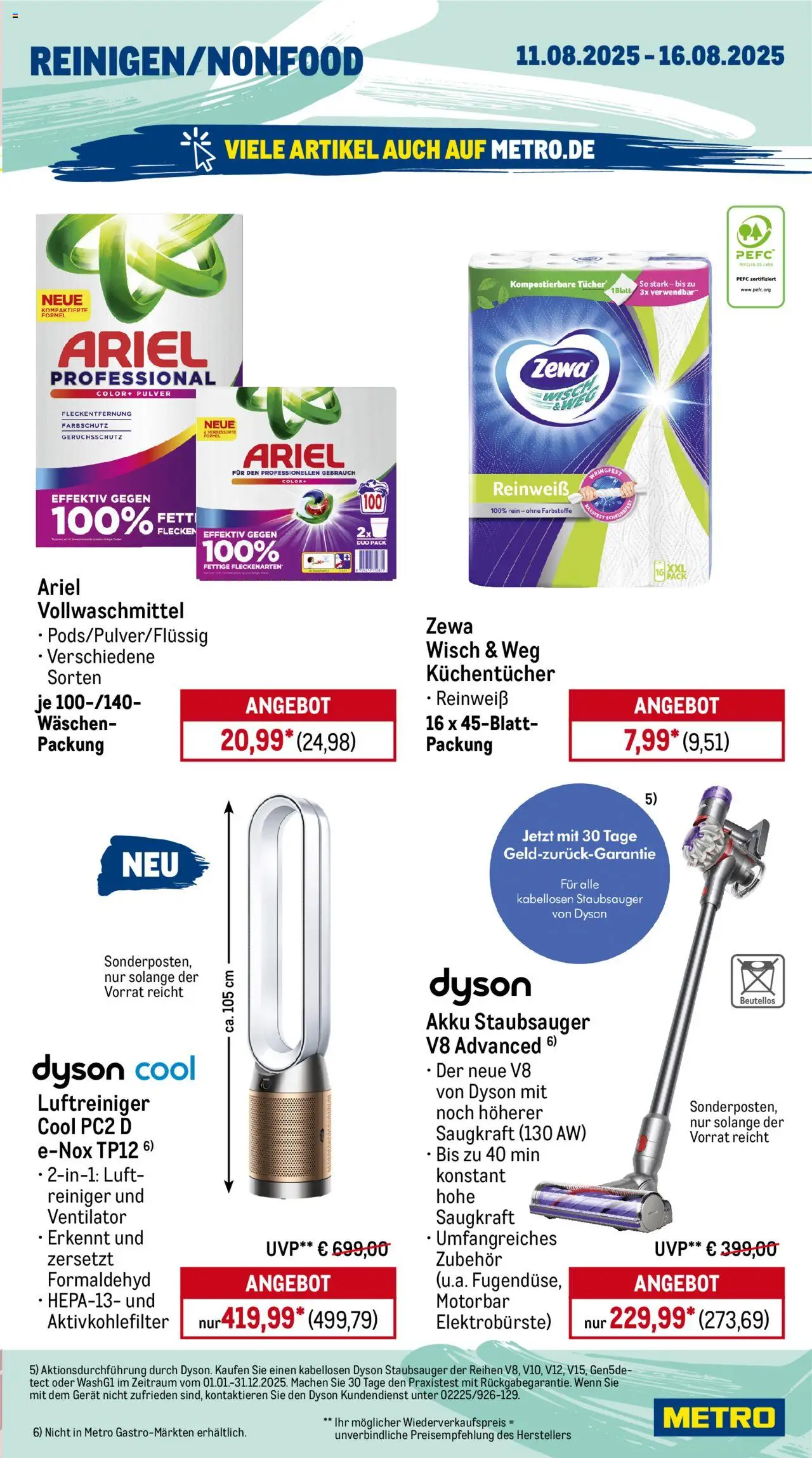 Metro Wochen-Angebote Gastro - gültig ab dem 11.08.2025 | Seite: 17 | Produkte: Dyson, Luftreiniger, Ariel, Zewa