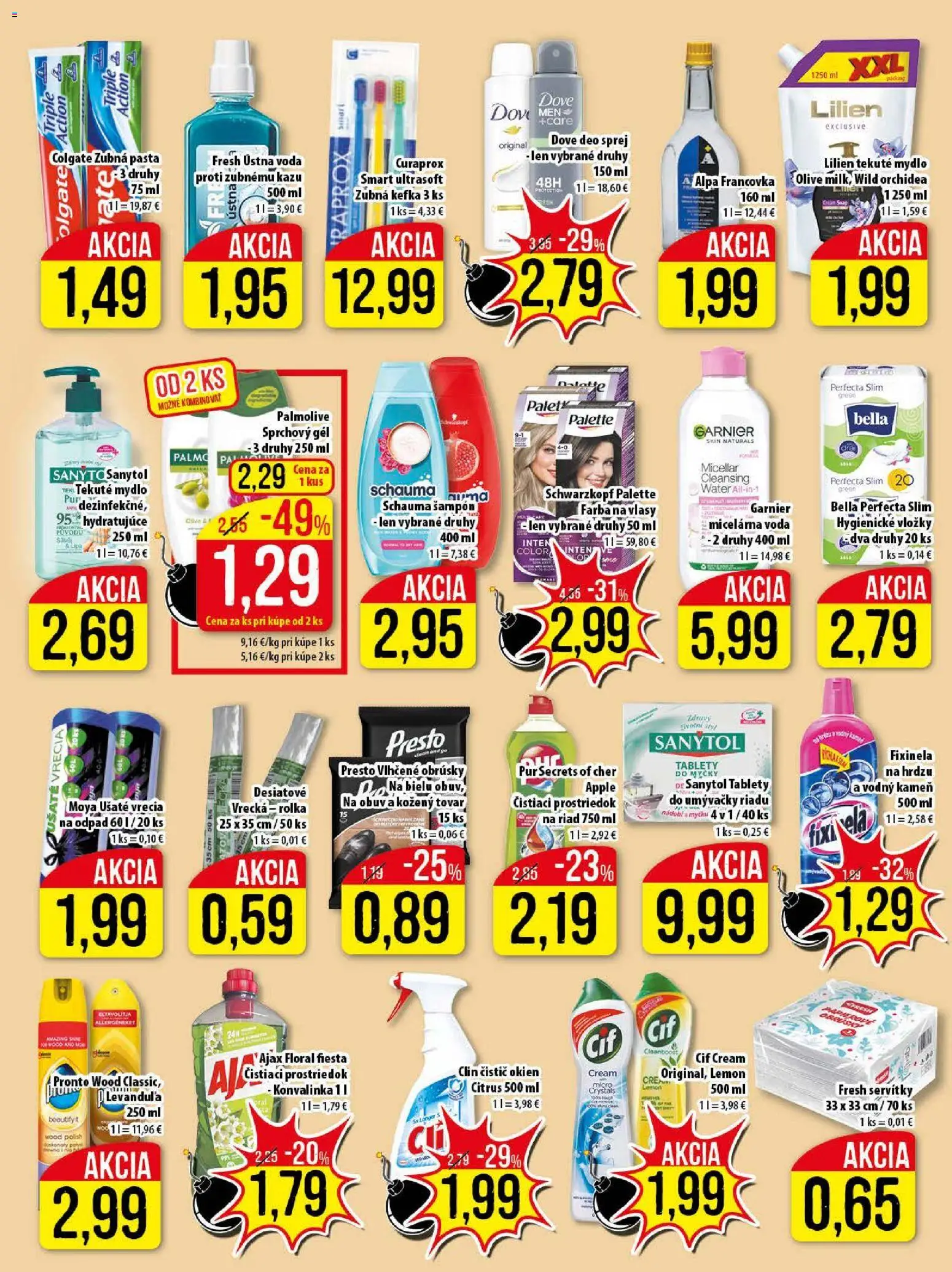 Nové Klas akcie – leták je platný od 16.02.2026 | Strana: 22 | Produkty: Zubná kefka, Čistič okien, Sprchový gél, Voda