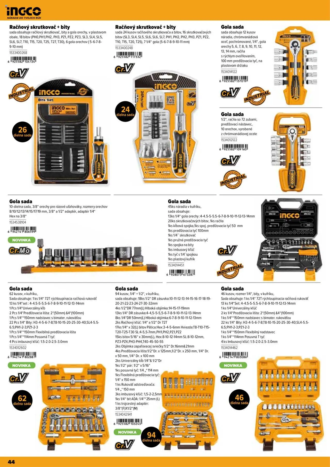Nové Kinekus akcie – leták je platný od 28.04.2025 | Strana: 44 | Produkty: Skrutkovač, Náradie, Gola sada