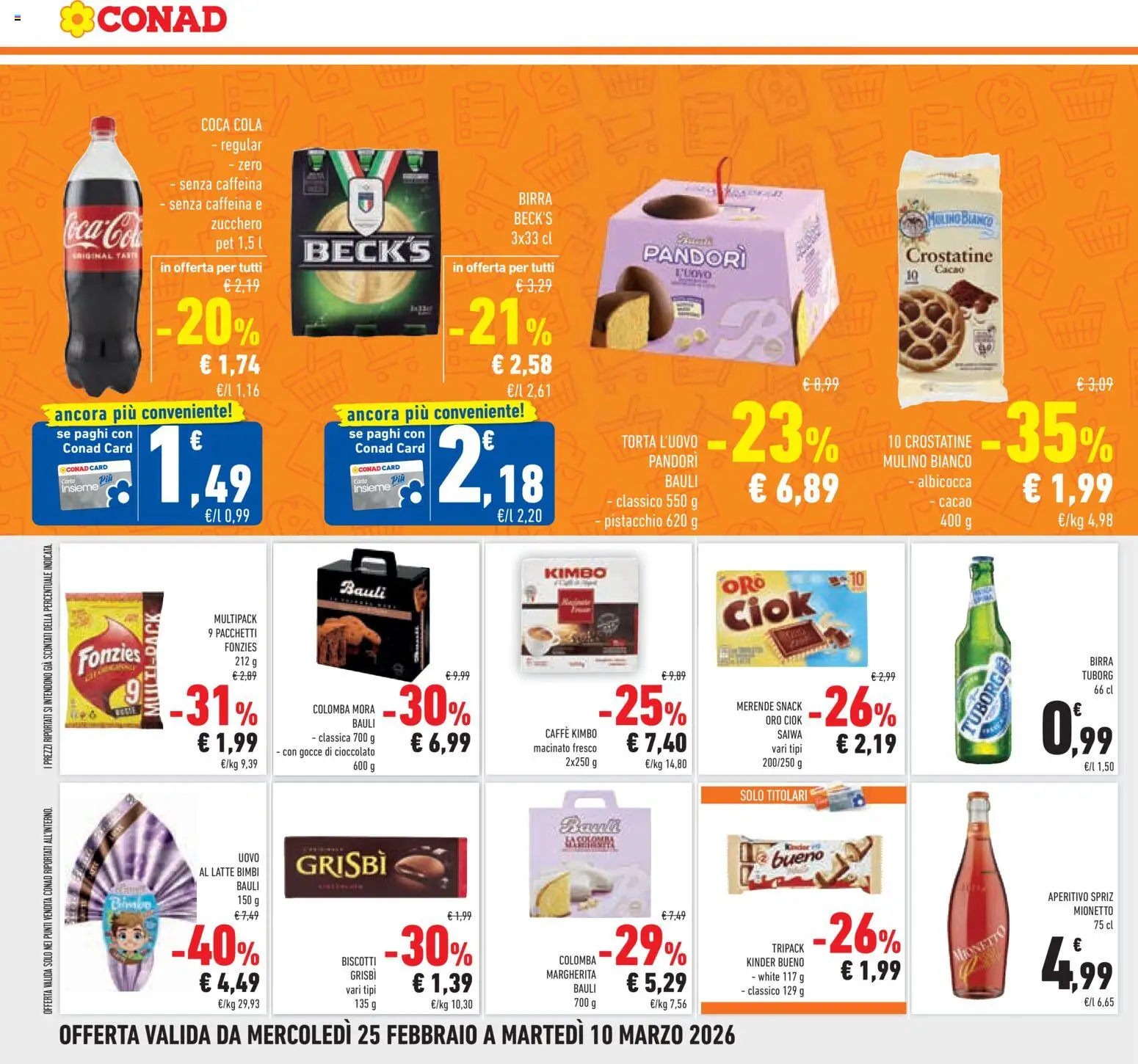 Volantino Conad del 25.02.2026 | Pagina: 20 | Prodotti: Birra, Biscotti, Zucchero, Torta