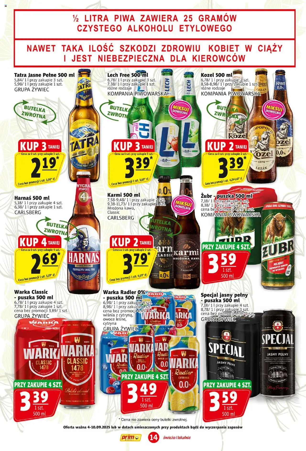 Prim Market Gazetka od 04.09.2025 | Strona: 14 | Produkty: Cytryna, Leżak, Warka, Piwo