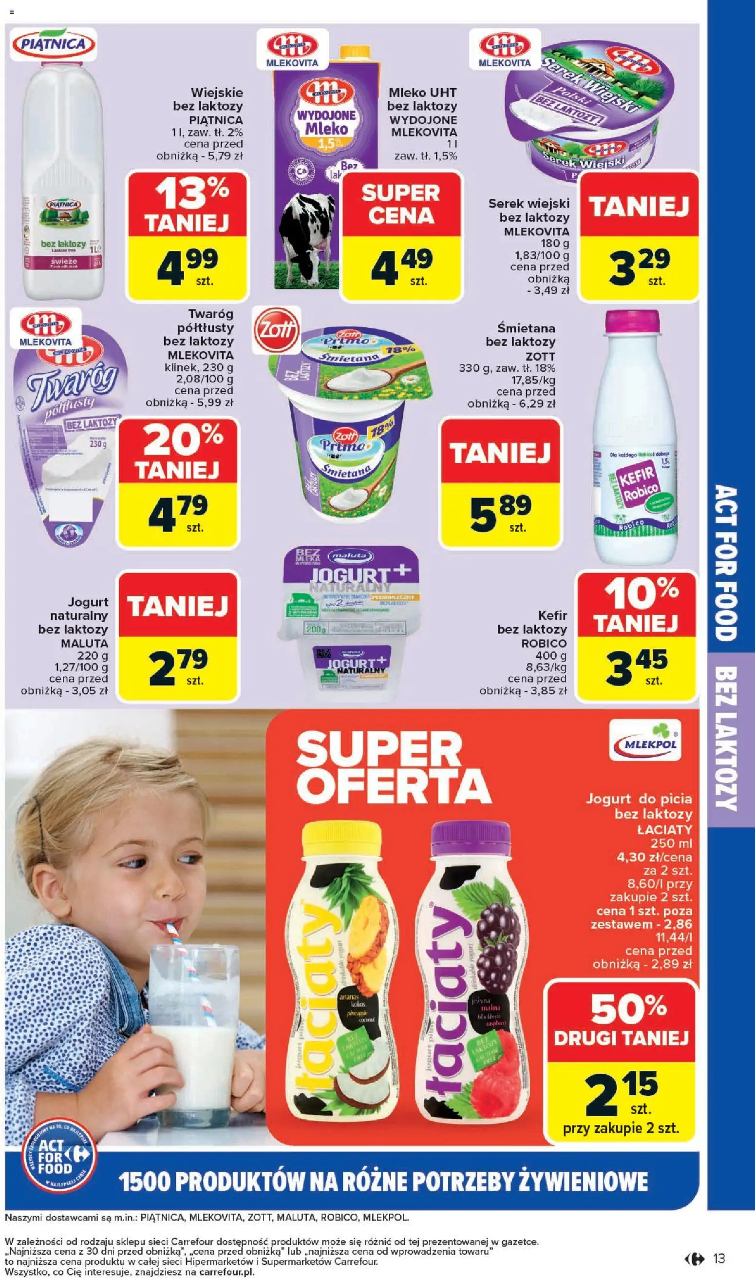 Carrefour Gazetka - Act for food od 03.11.2025 | Strona: 13 | Produkty: Twaróg półtłusty, Serek, Jogurt naturalny, Śmietana