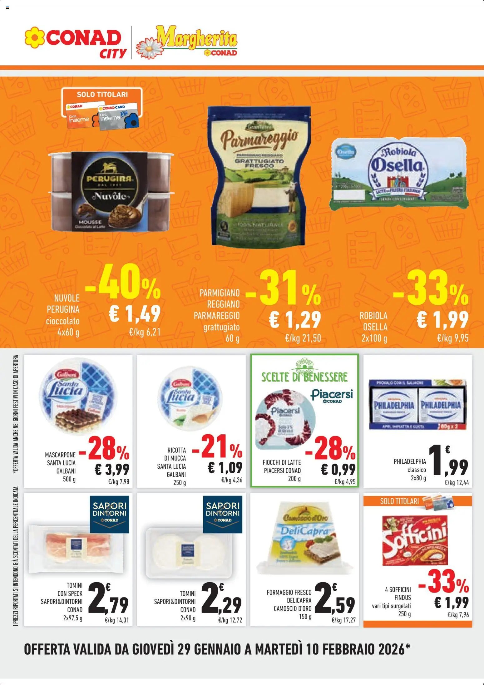 Volantino Conad del 29.01.2026 | Pagina: 6 | Prodotti: Speck, Fiocchi di latte, Mascarpone, Parmigiano