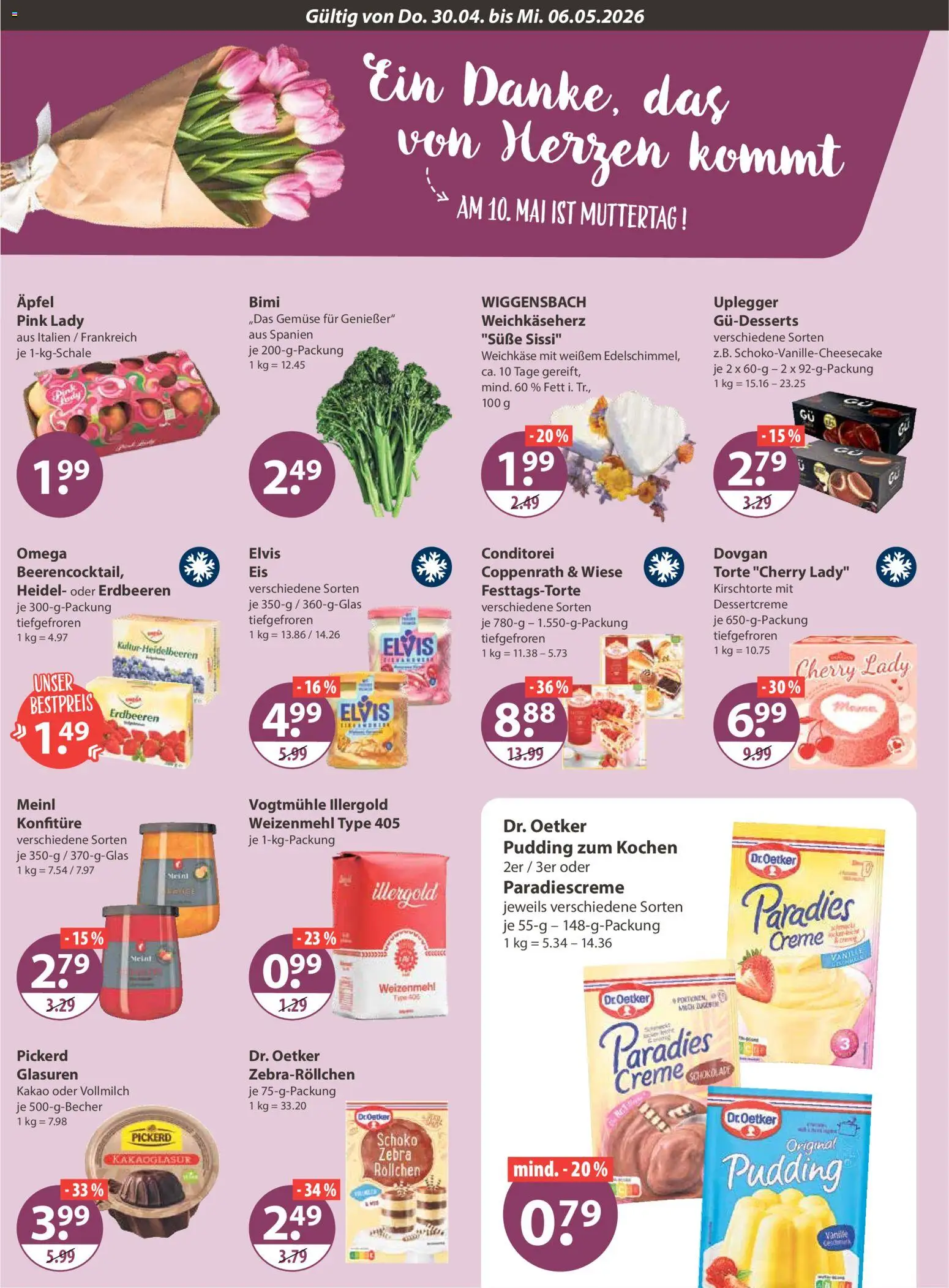 V-Markt Angebote – gültig ab 30.04.2026 | Seite: 14 | Produkte: Äpfel, Pudding, Creme, Erdbeeren