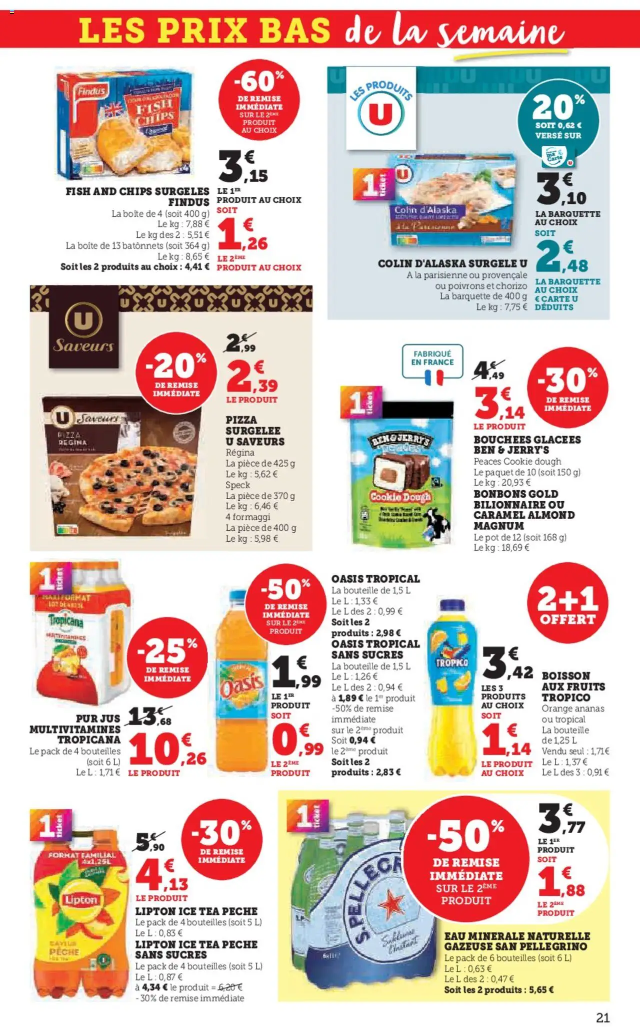 {H1} | Page: 21 | Produits: Pizza surgelée, Eau minérale naturelle, Ananas, Bonbons