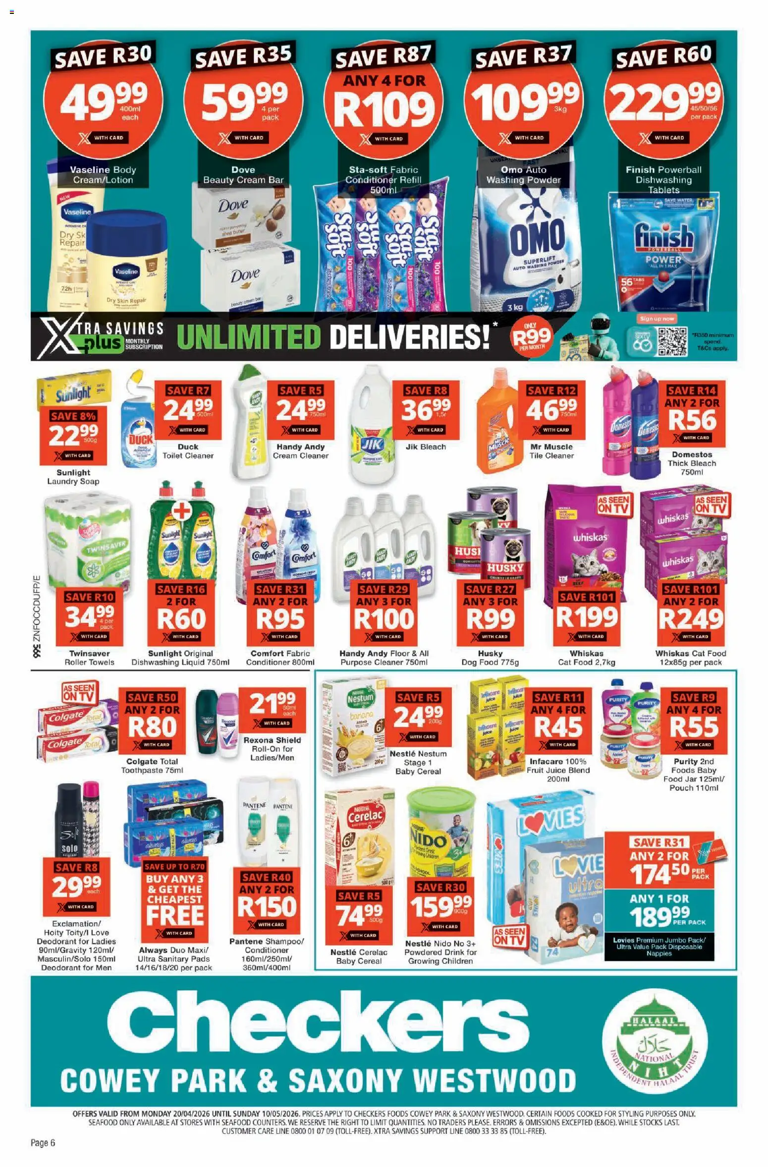 New Checkers catalogue – valid from 20.04.2026 | Page: 6 | Products: Cream, Soap, Cat food, Dishwashing liquid